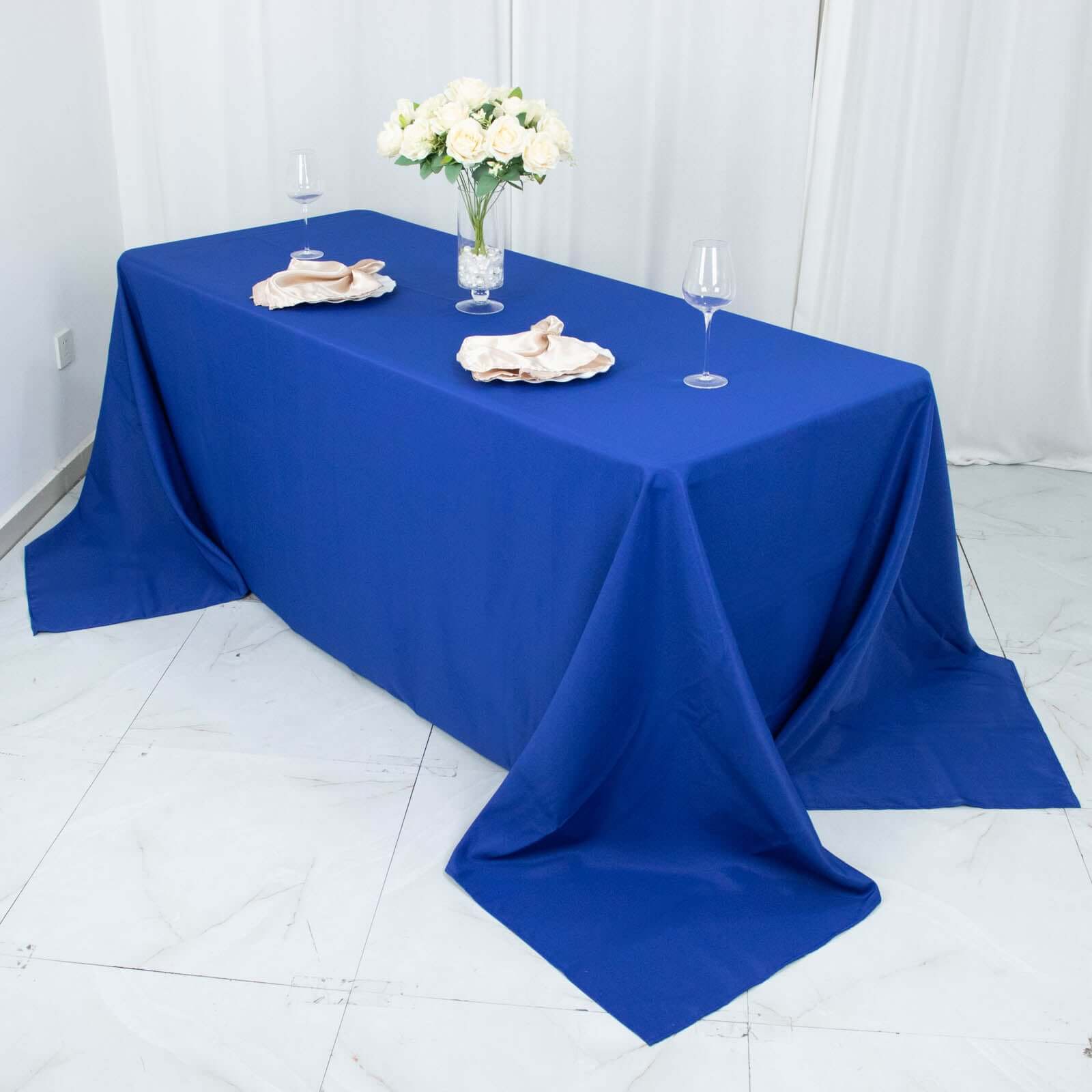 Premium Polyester 90"x132" Rectangle Tablecloth Royal Blue - Seamless 220GSM Stain-Resistant Table Cover