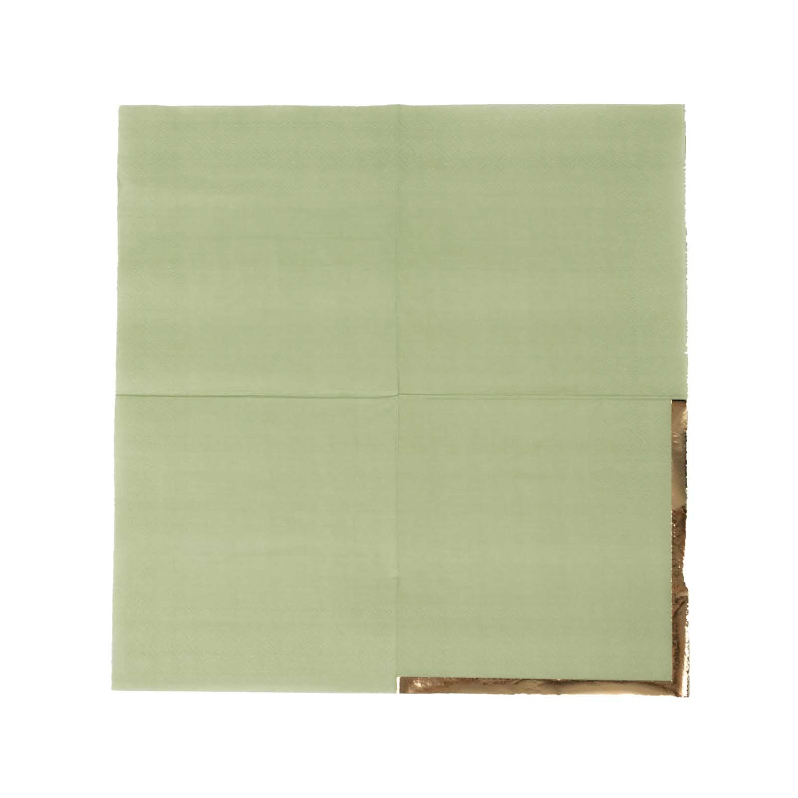50-Pack Paper Beverage Napkins Sage Green with Gold Foil Edge - 2 Ply Disposable Soft 18GSM Cocktail Napkins 5"x5"