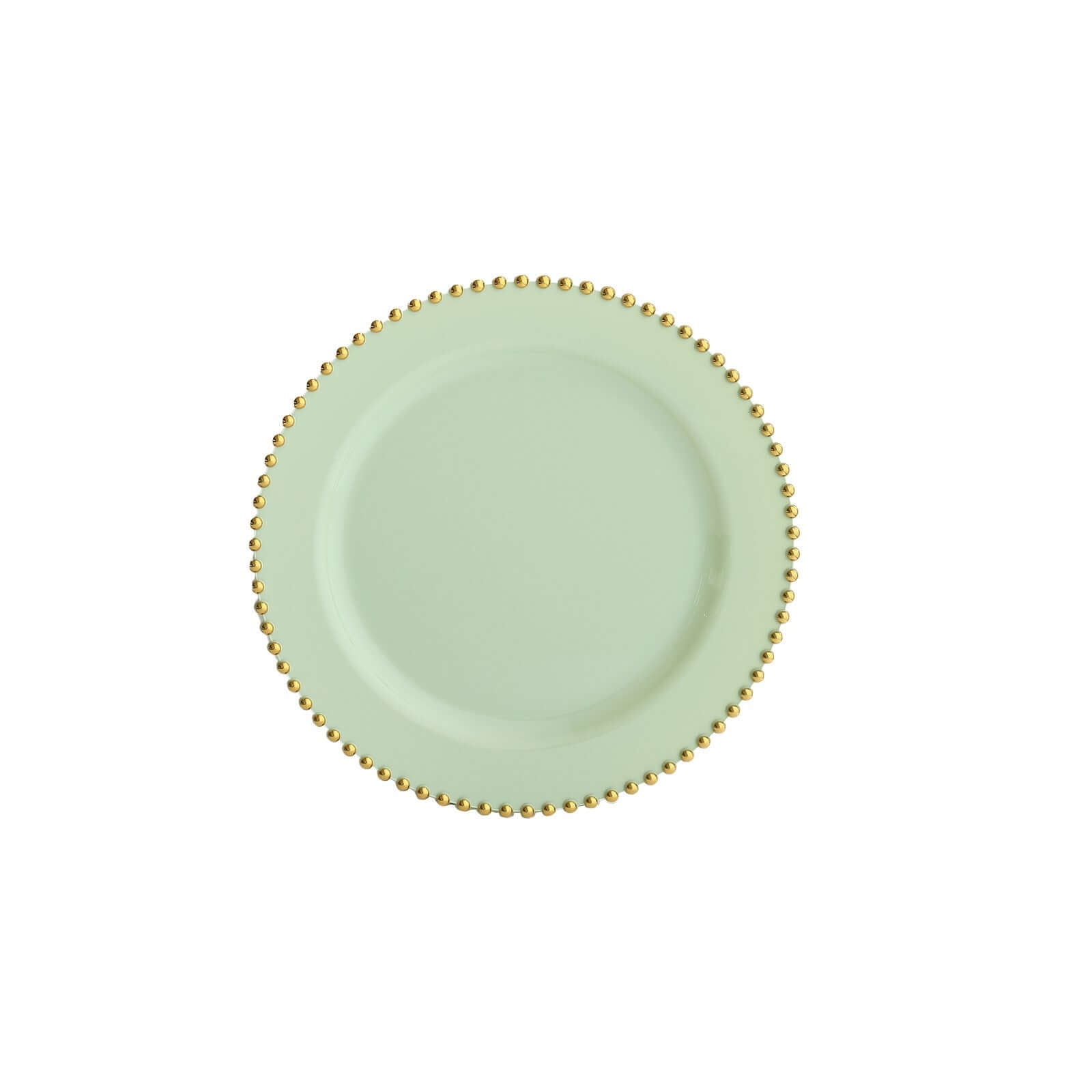 10-Pack Plastic 10" Round Dinner Plates in Sage Green with Gold Beaded Rim - Disposable Party Plates for Banquets & Festive Occasions