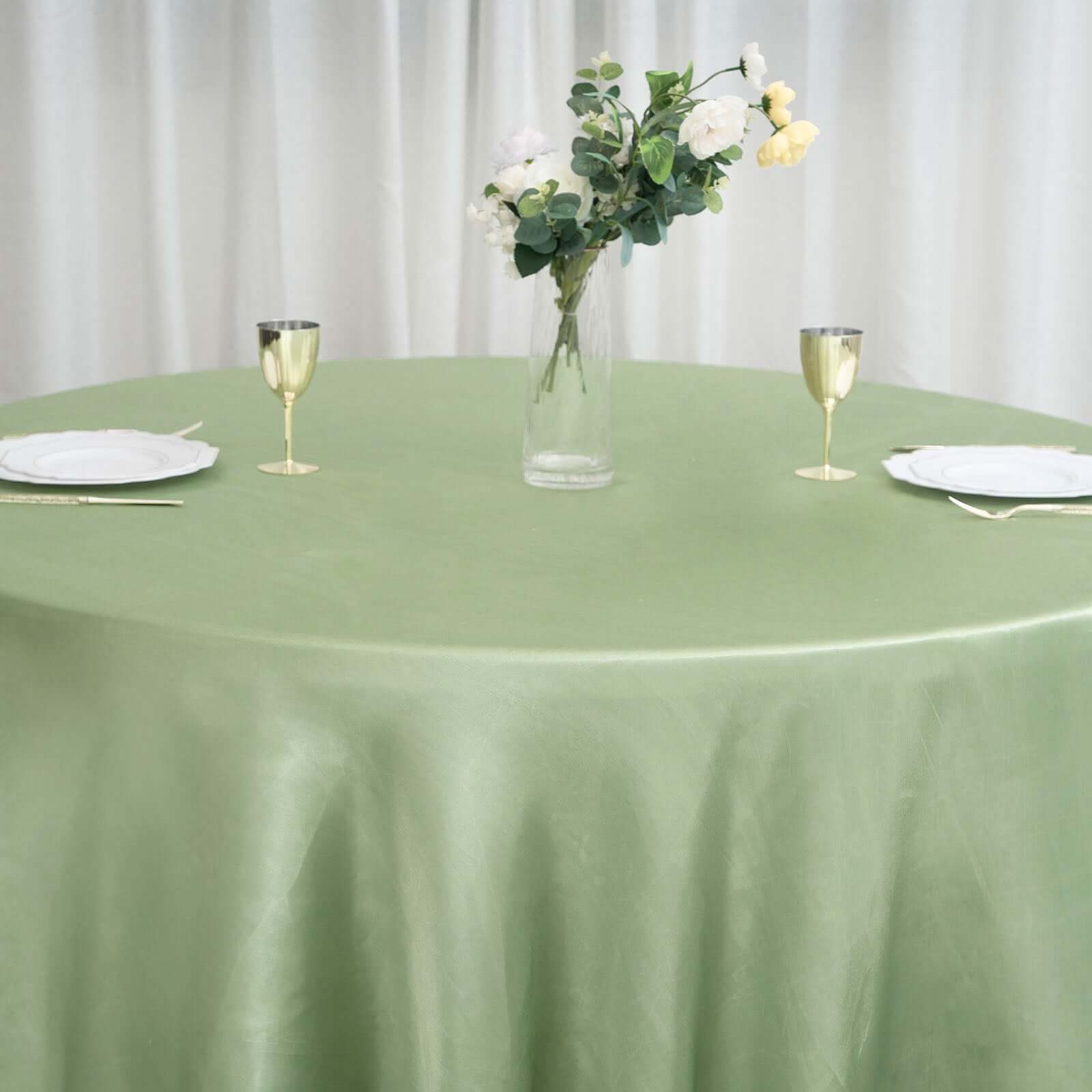Satin 108" Round Tablecloth Sage Green - Smooth and Lustrous Table Cover