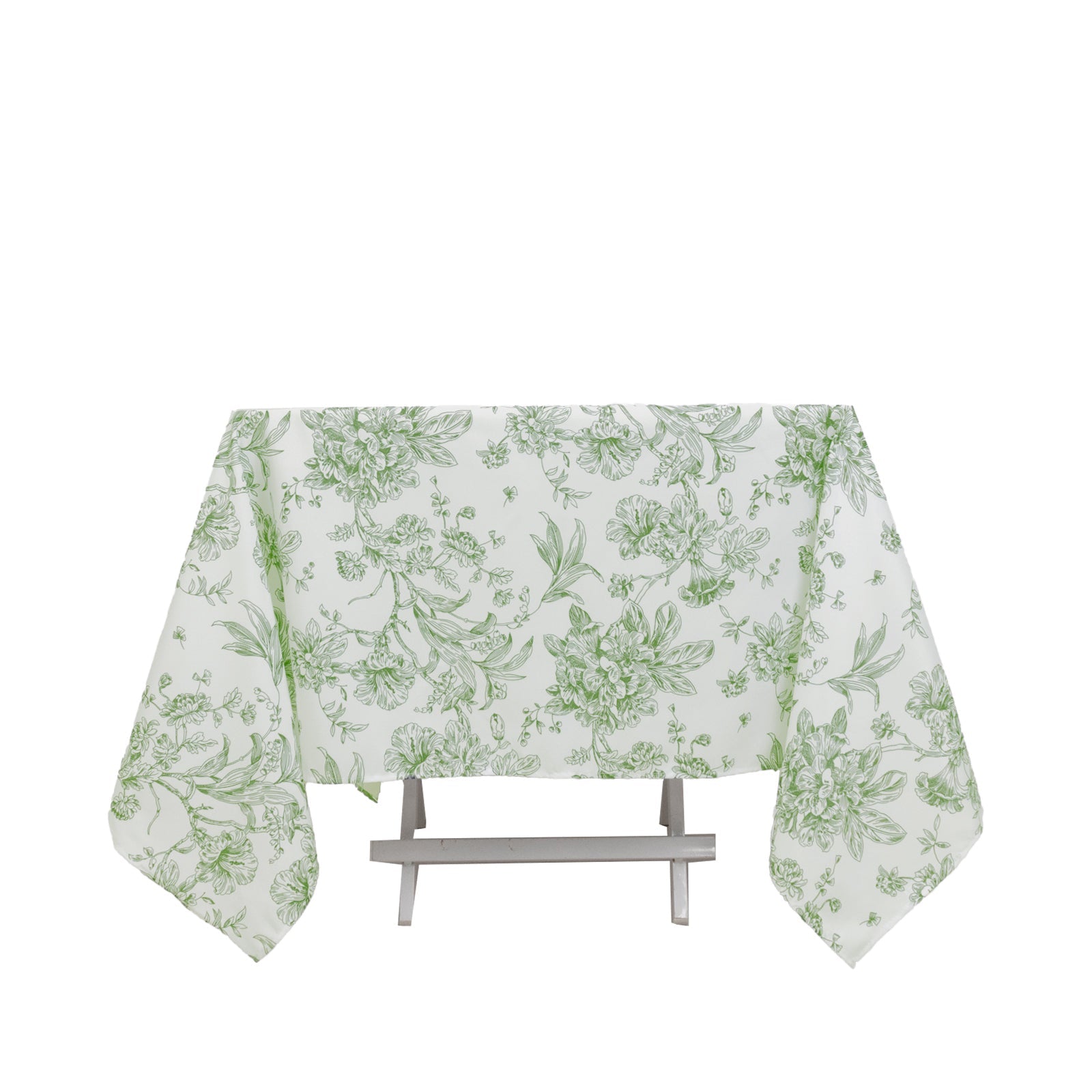 Polyester 70"x70" Square Tablecloth White - Dusty Sage Green French Toile Pattern for Elegant Occasions