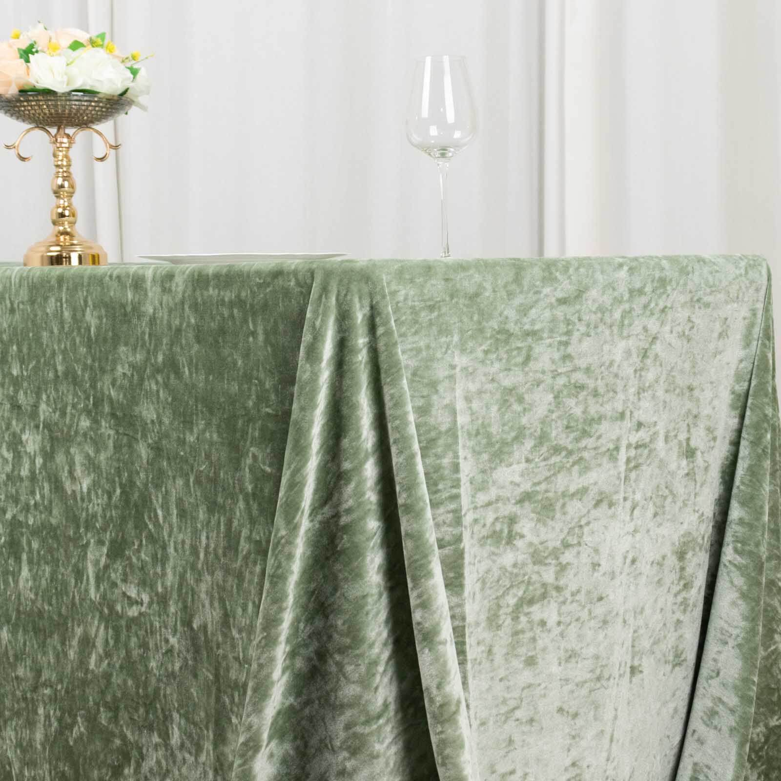 Premium Crushed Velvet 90"x132" Rectangle Tablecloth Sage Green - Reusable Soft & Seamless Table Cover
