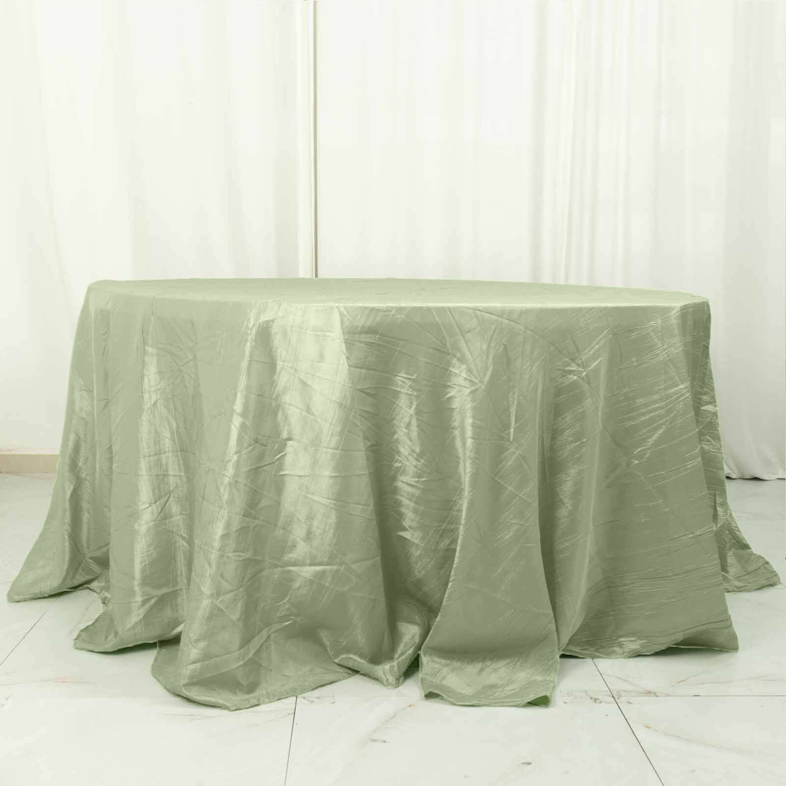 Taffeta 132" Round Tablecloth Sage Green - Seamless Accordion Crinkle Table Cover