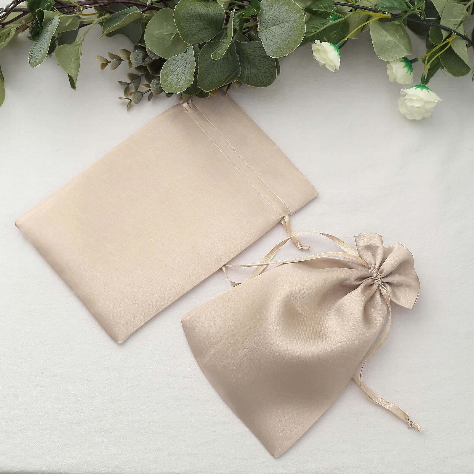 12 Pack 6"x9" Beige Satin Drawstring Wedding Party Favor Gift Bags