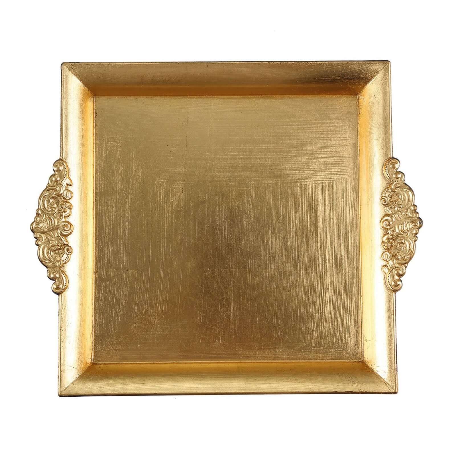 2-Pack Acrylic Square Serving Trays 10" in Metallic Gold with Embossed Handles, Decorative Dinner Party Food Platters