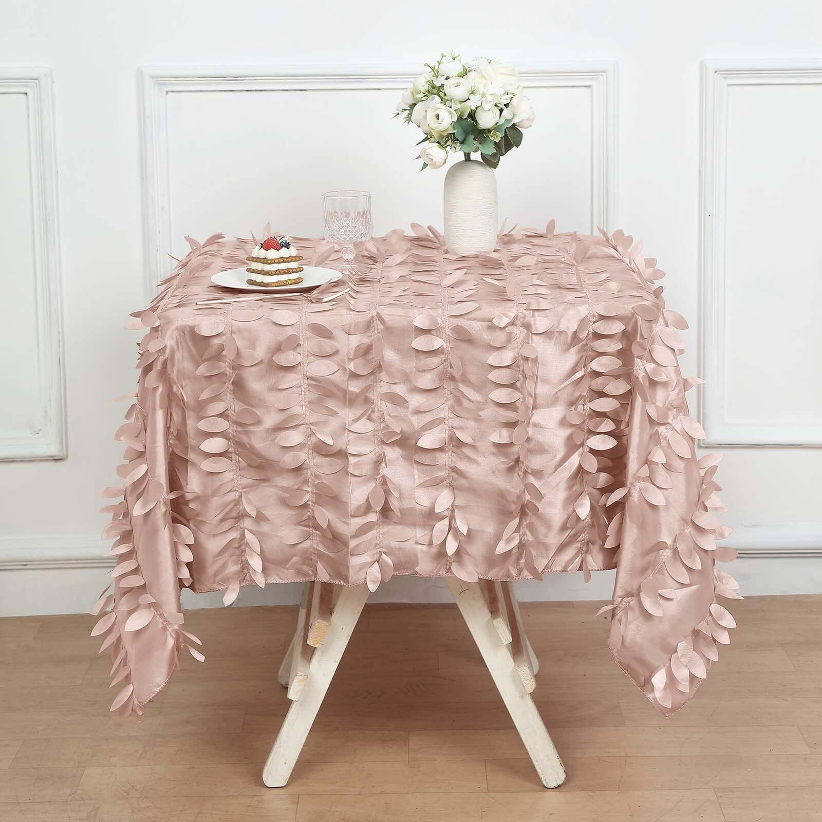Taffeta 54"x54" Square Tablecloth Dusty Rose 3D Leaf Petal Table Cover
