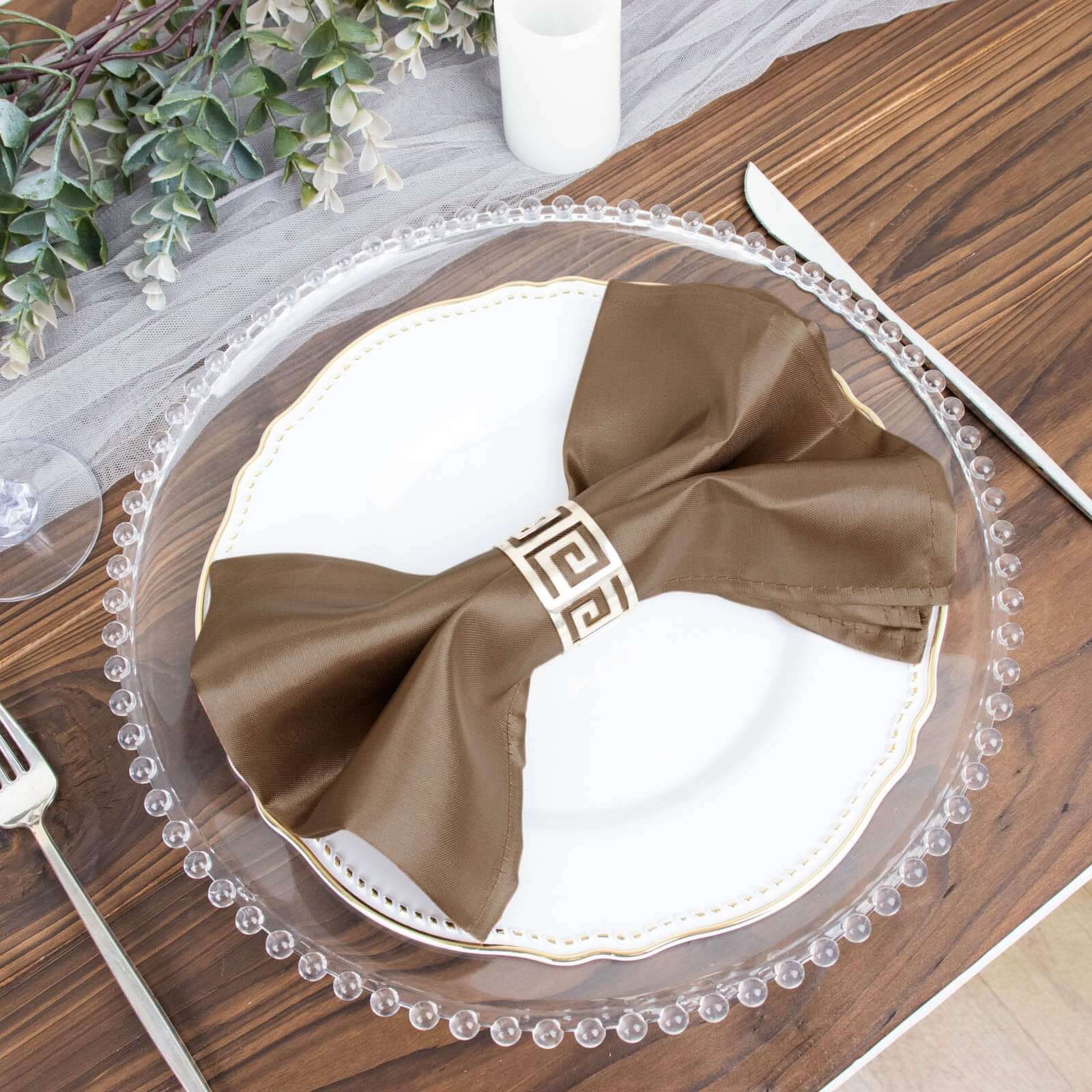5 Pack Satin 20"x20" Napkins Taupe - Luxurious Shine & Smooth Dinner Napkins