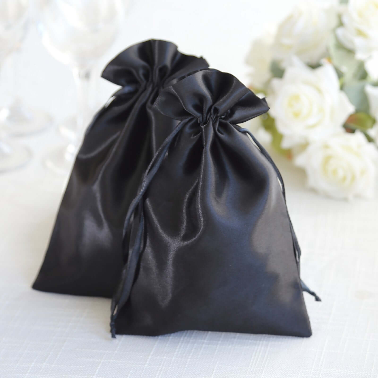 12 Pack 6"x9" Black Satin Drawstring Wedding Party Favor Gift Bags