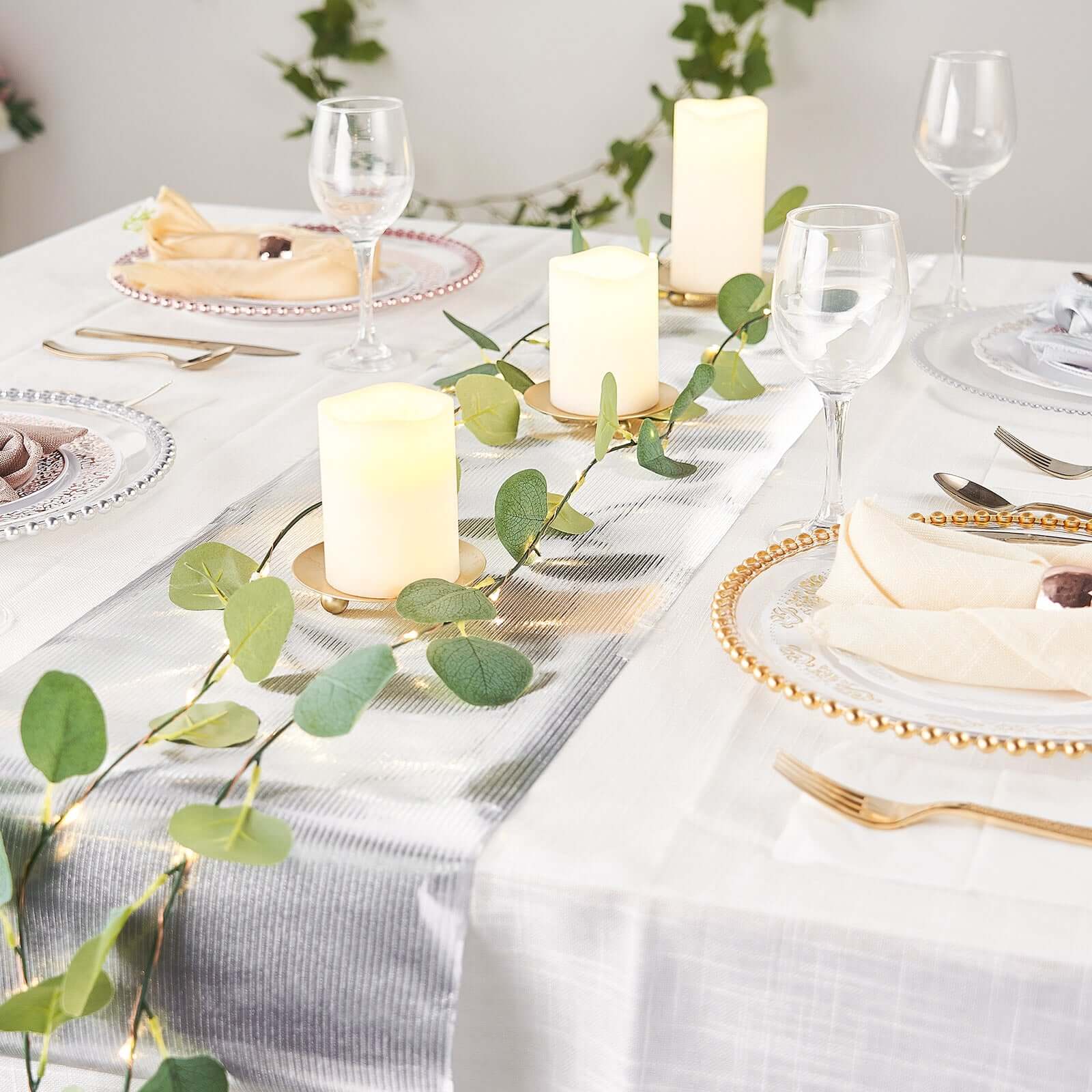 Glitter Paper 9ft Table Runner Roll Silver Disposable Ridge Pattern Table Decor