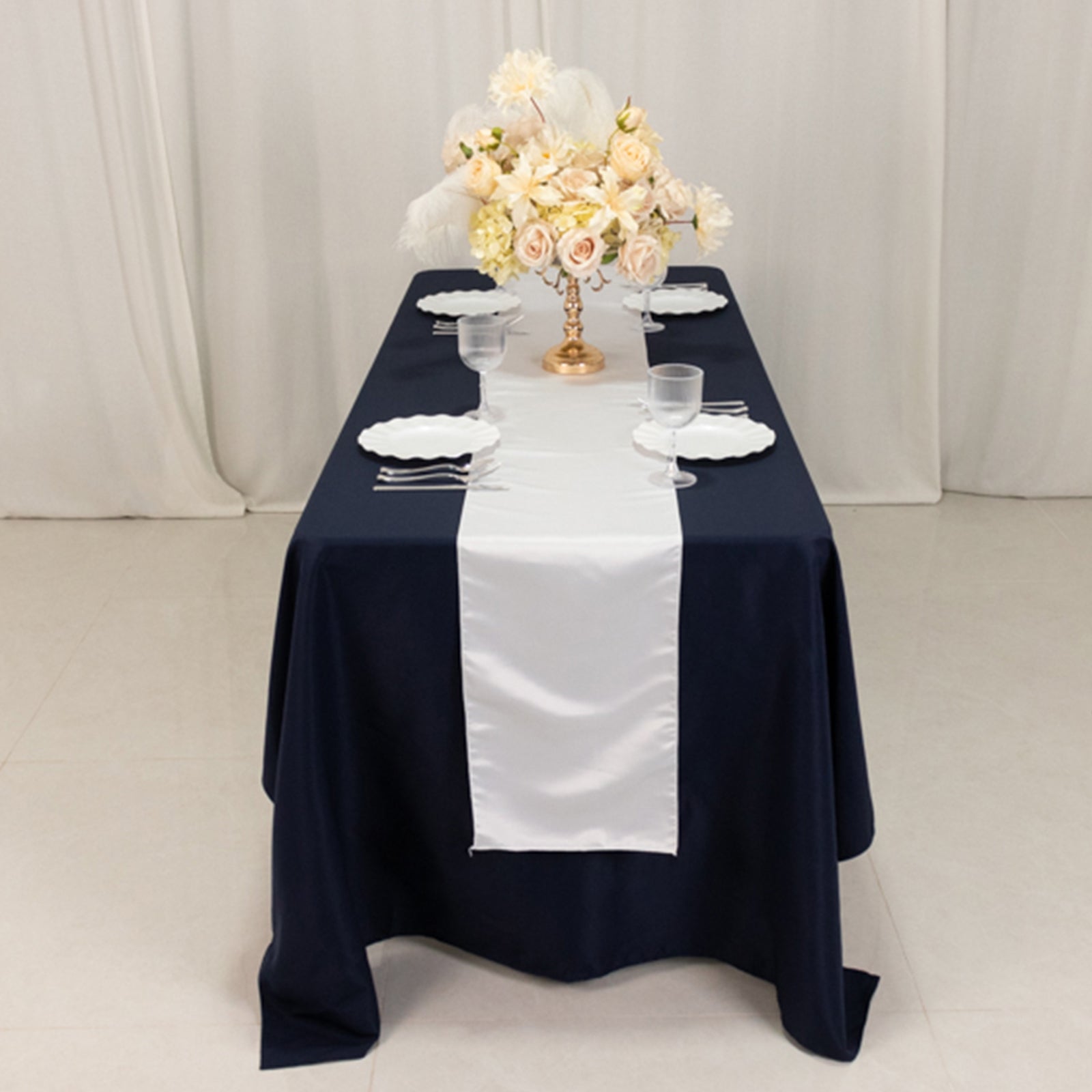 Lamour Satin 12"x108" Table Runner White - Smooth & Lustrous Wedding Decor