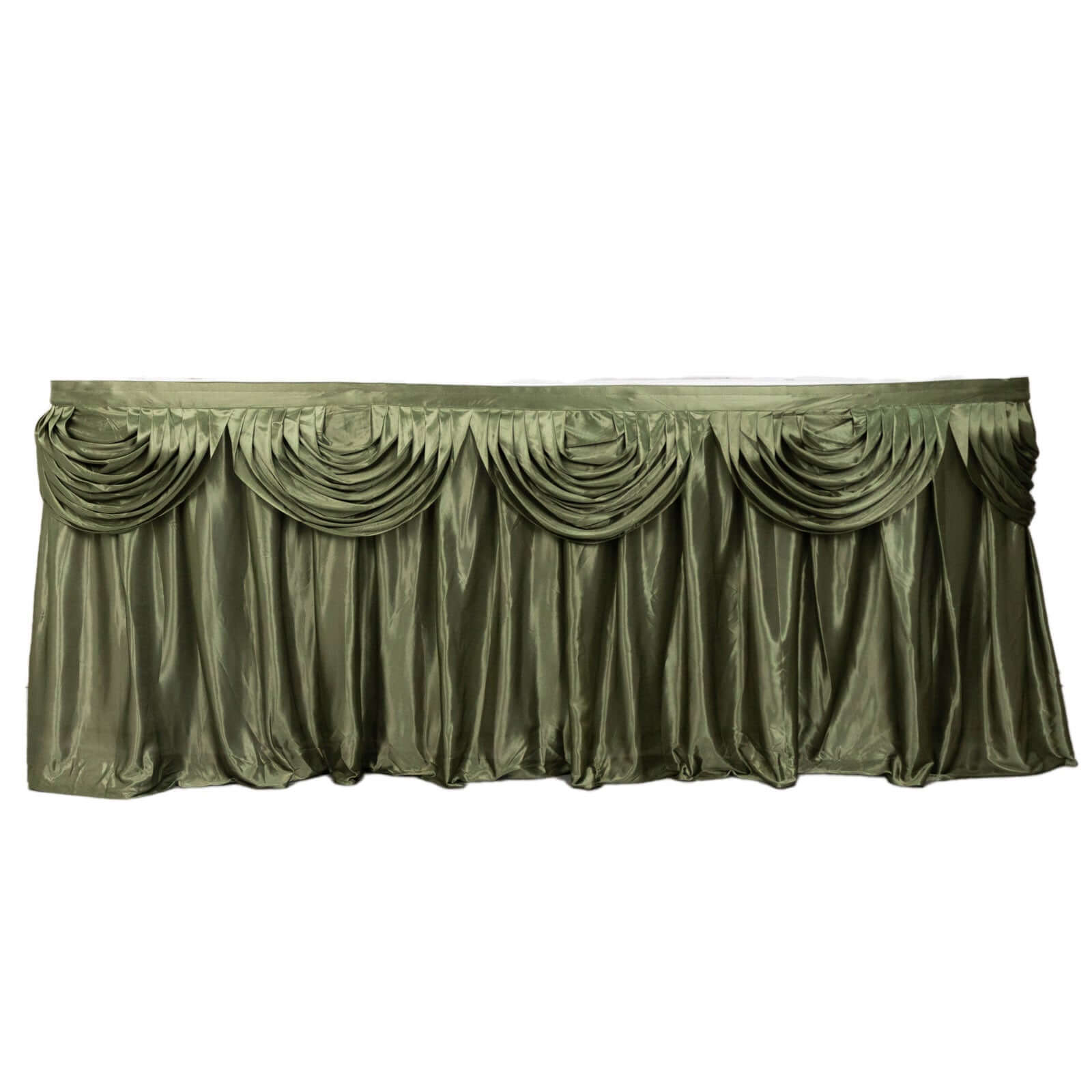Satin 14ft Table Skirt Dusty Sage Green - Pleated Double Drape Table Cover