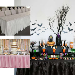 Satin 21ft Table Skirt White - Exquisite Pleated Wedding Table Decor