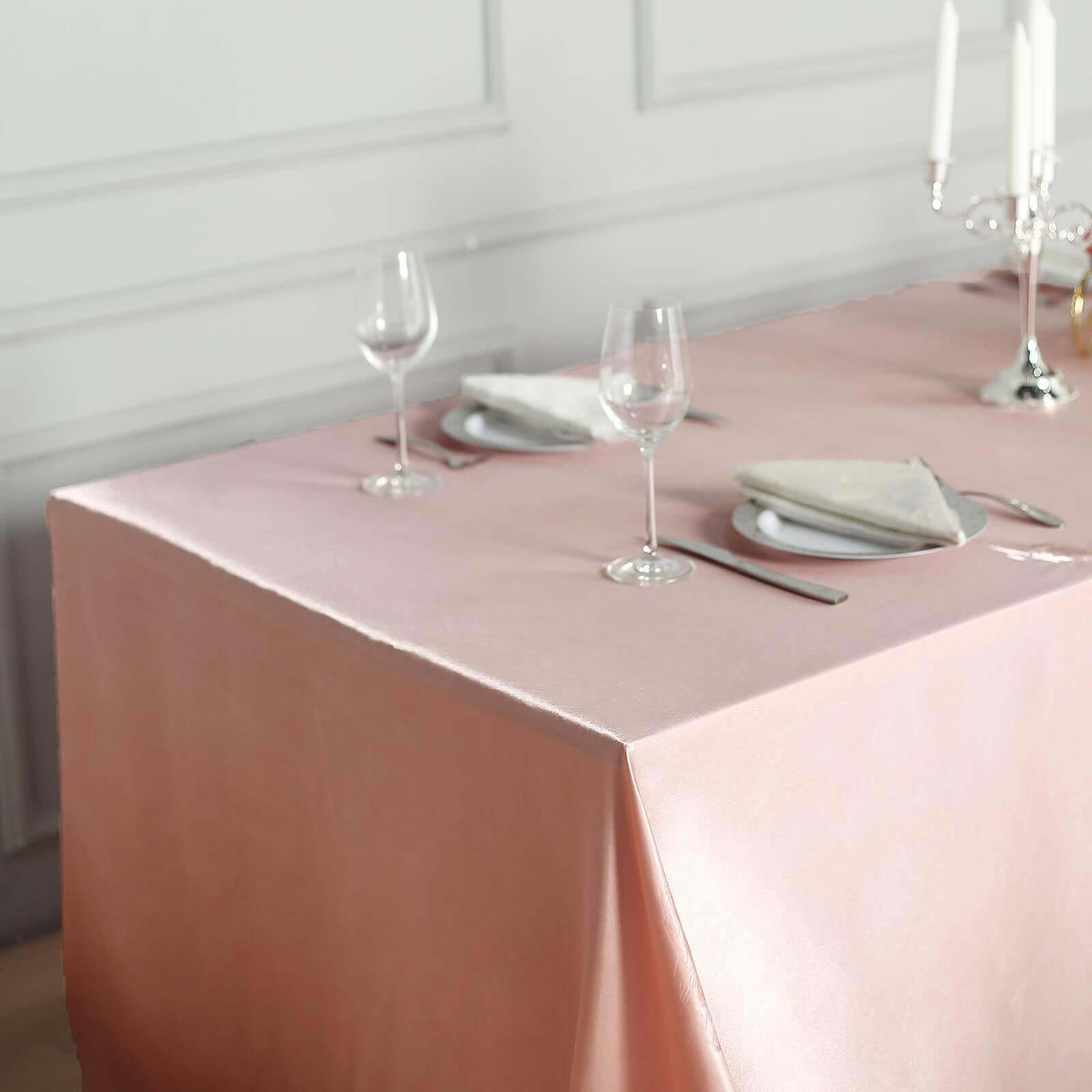 Satin Rectangular 90"x156" Tablecloth Dusty Rose - Seamless Table Cover