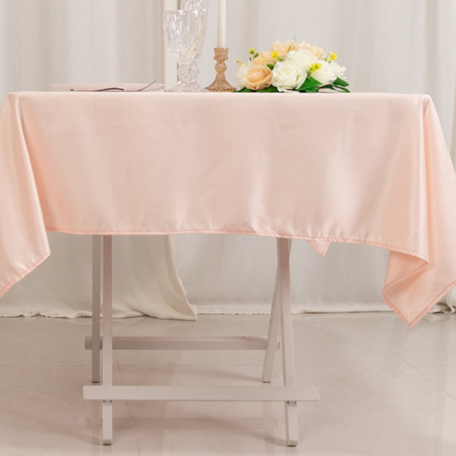 Lamour Satin 54"x54" Square Tablecloth Blush - Durable & Silk-Like Table Cover