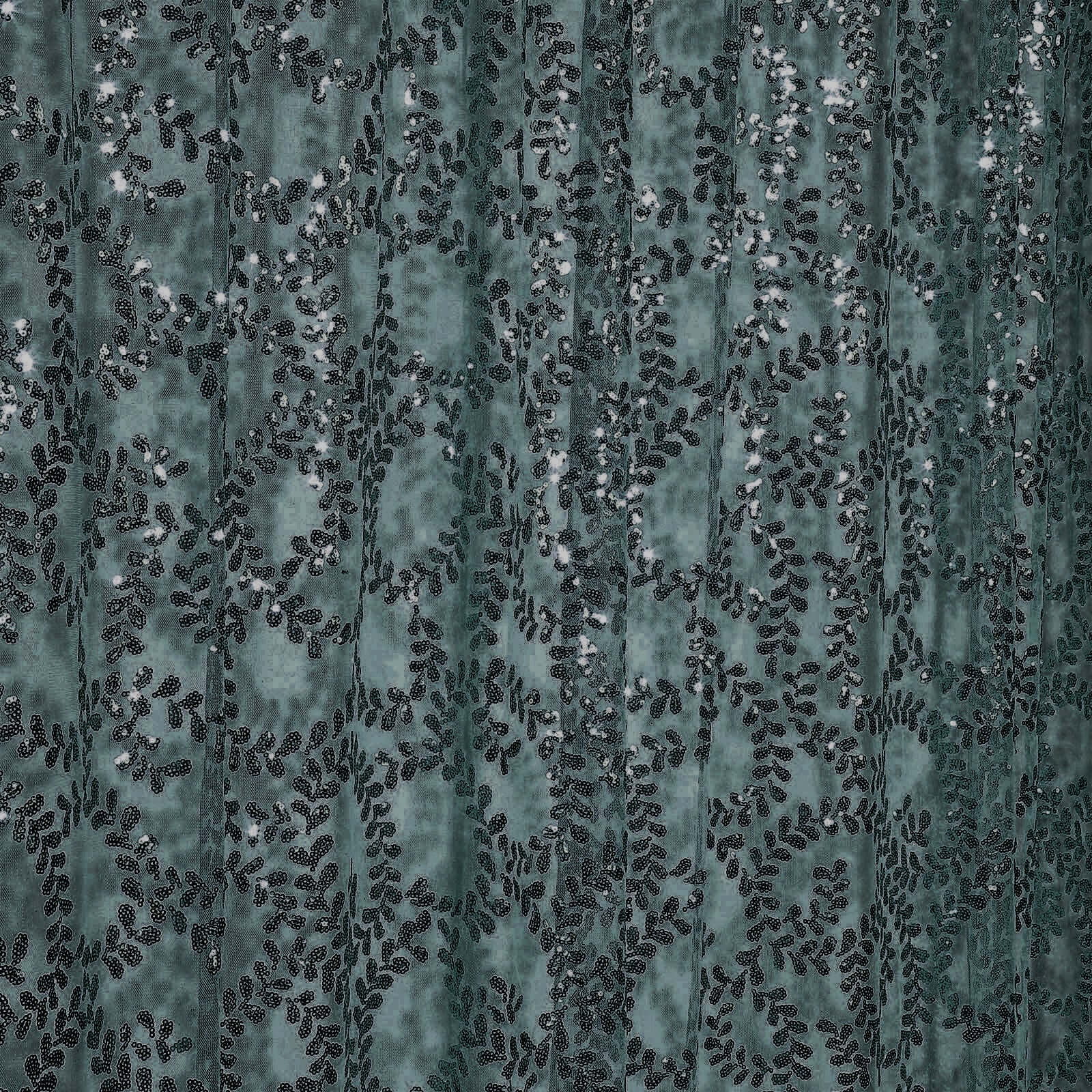 8ftx8ft Hunter Emerald Green Embroider Sequin Event Curtain Drapes, Sparkly Sheer Backdrop Event Panel With Embroidery Leaf