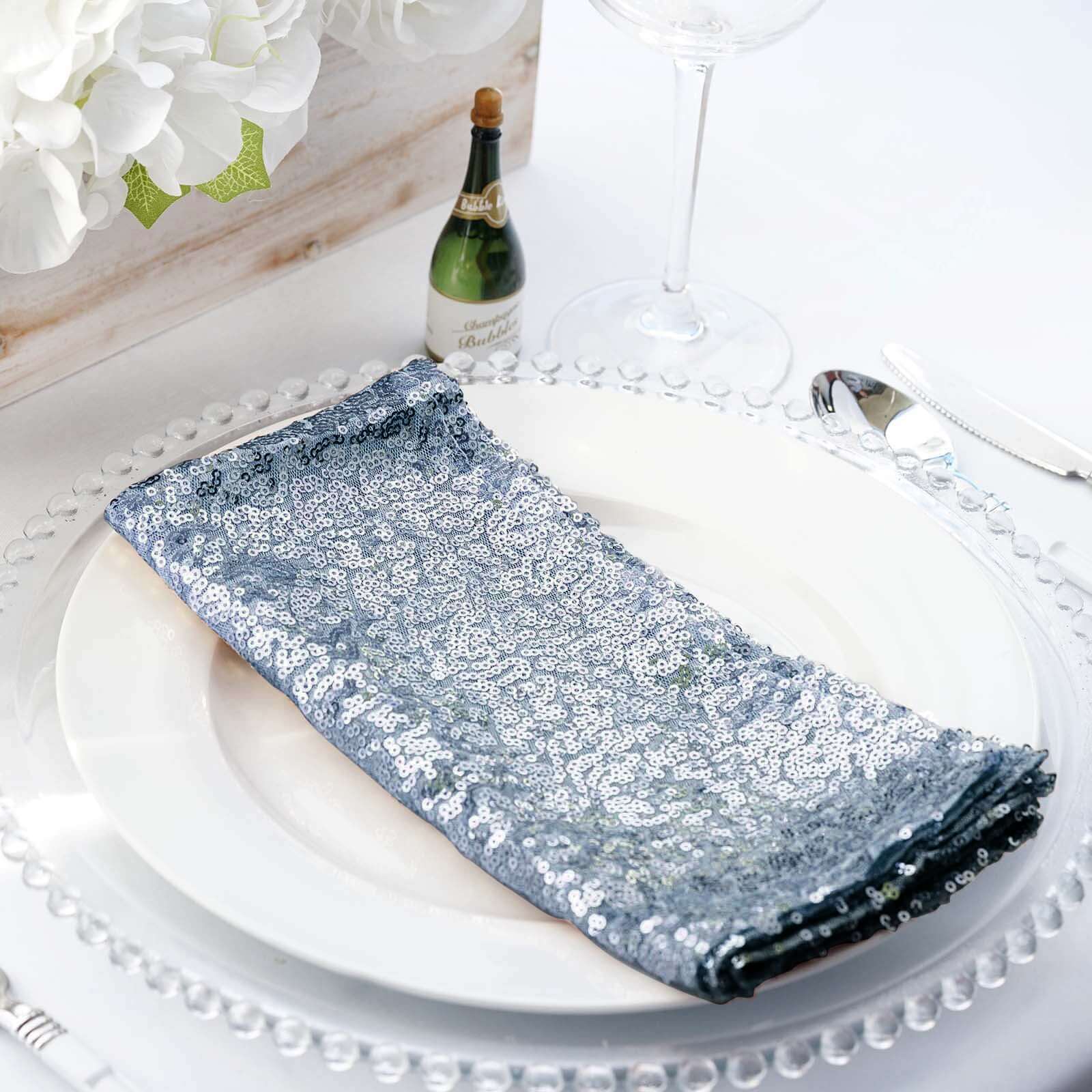 Sequin 20"x20" Napkin Dusty Blue - Shimmering Dinner Napkin