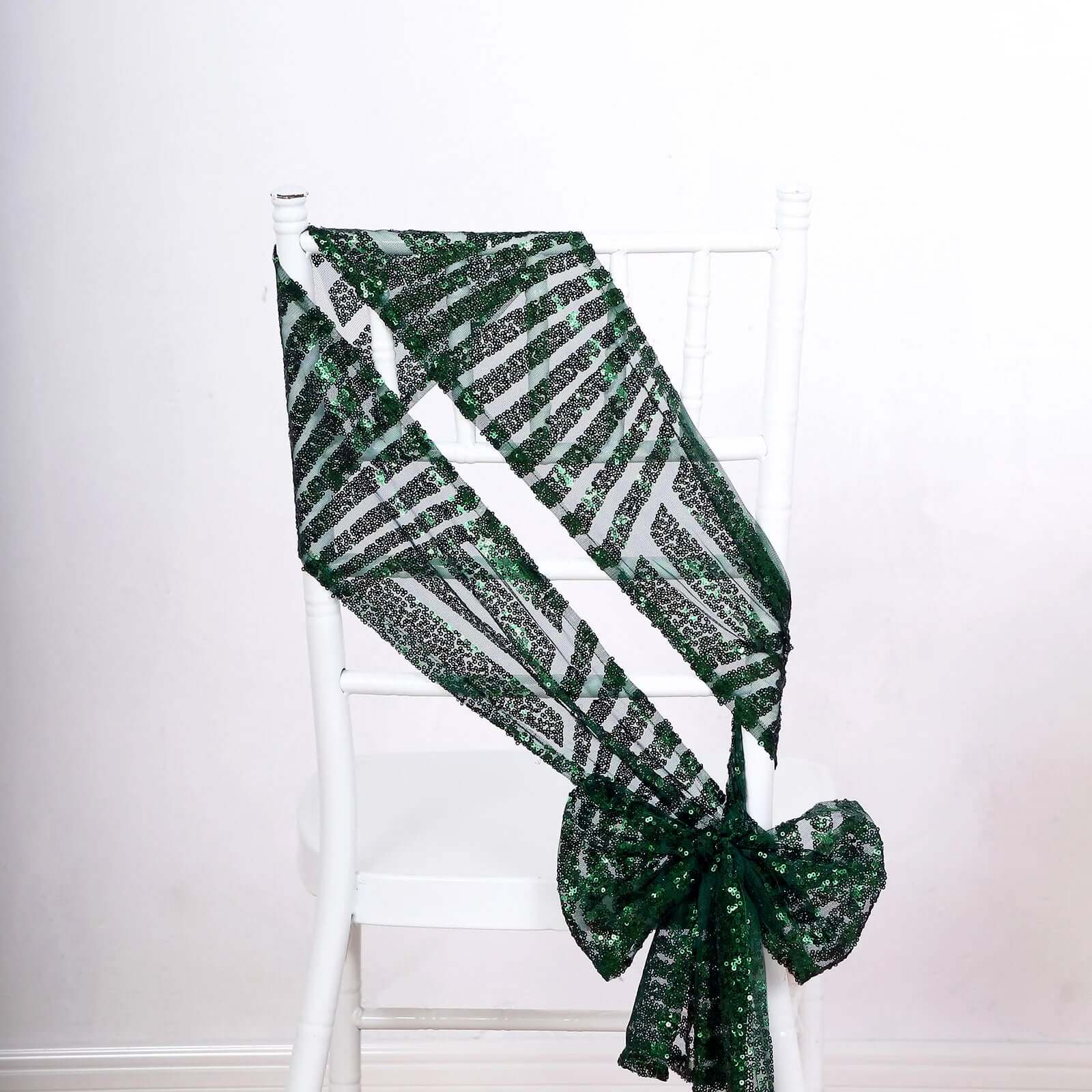 5 Pack Glitz Sequin Chair Sashes with Geometric Diamond Design 6"x88" Hunter Emerald Green