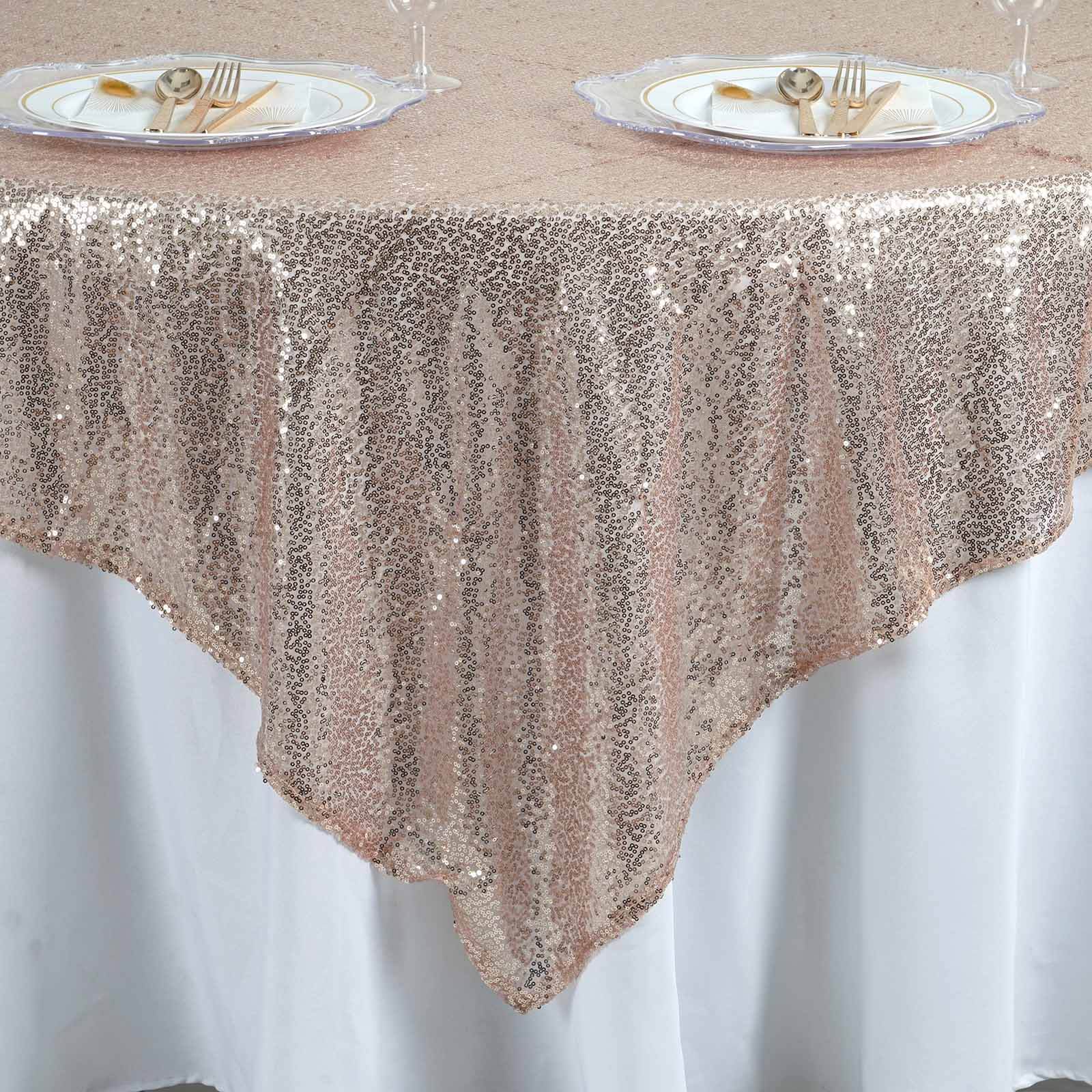 Sequin 90"x90" Table Overlay Square Tablecloth Blush - Sparkly Table Cover
