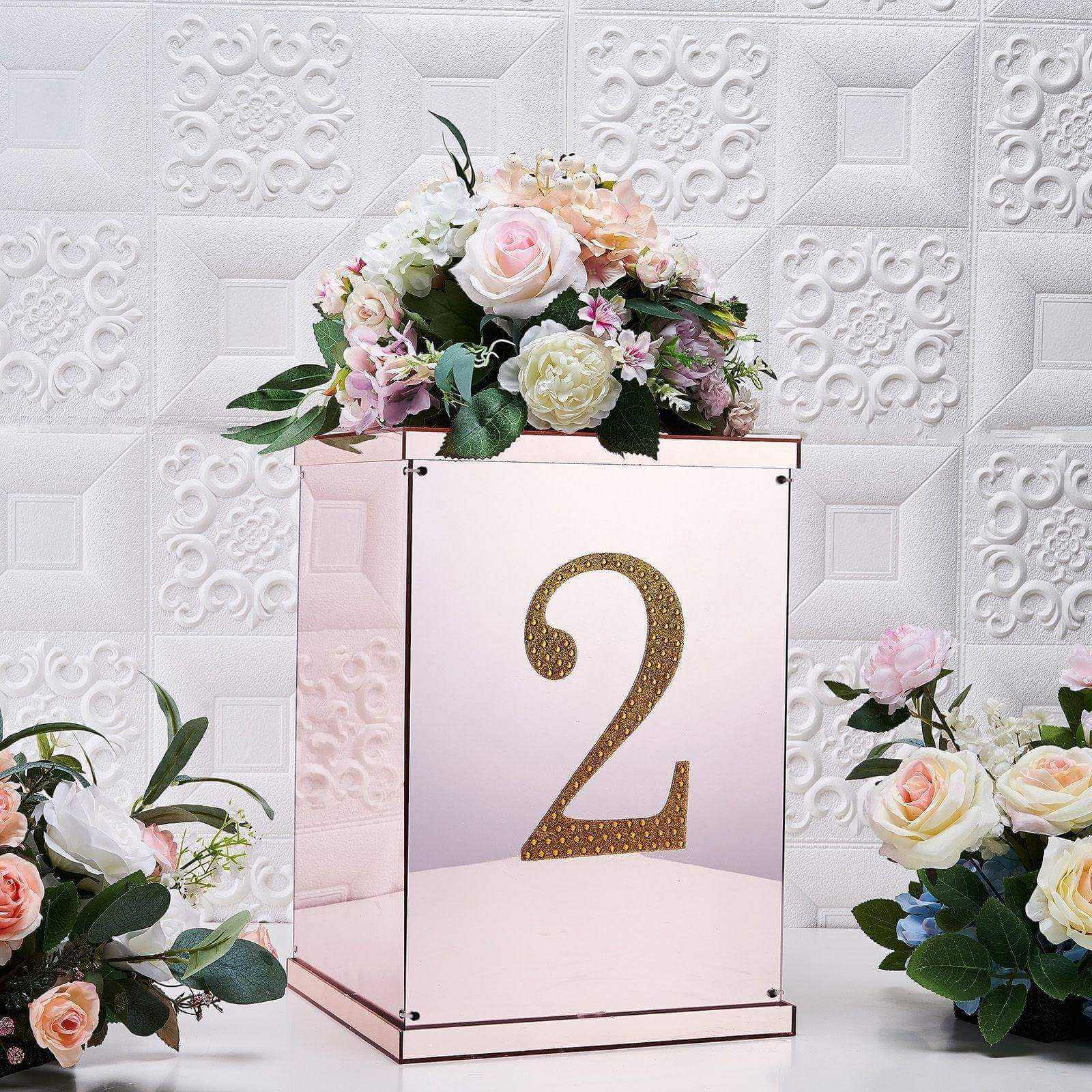 Decorative Rhinestone Number "2" Stickers, Glitter Adhesive Craft Numbers Gold DIY Sparkle Embellishments 8"