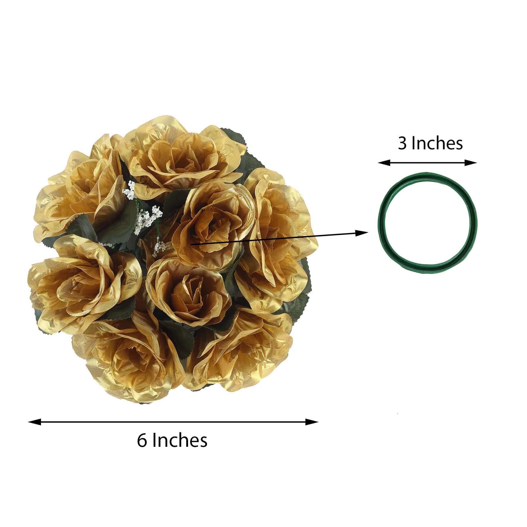 4 Pack 3" Gold Artificial Silk Rose Flower Candle Ring Wreaths