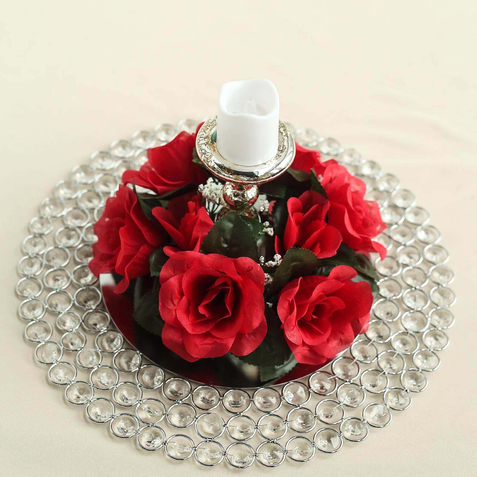 4 Pack 3" Red Artificial Silk Rose Flower Candle Ring Wreaths