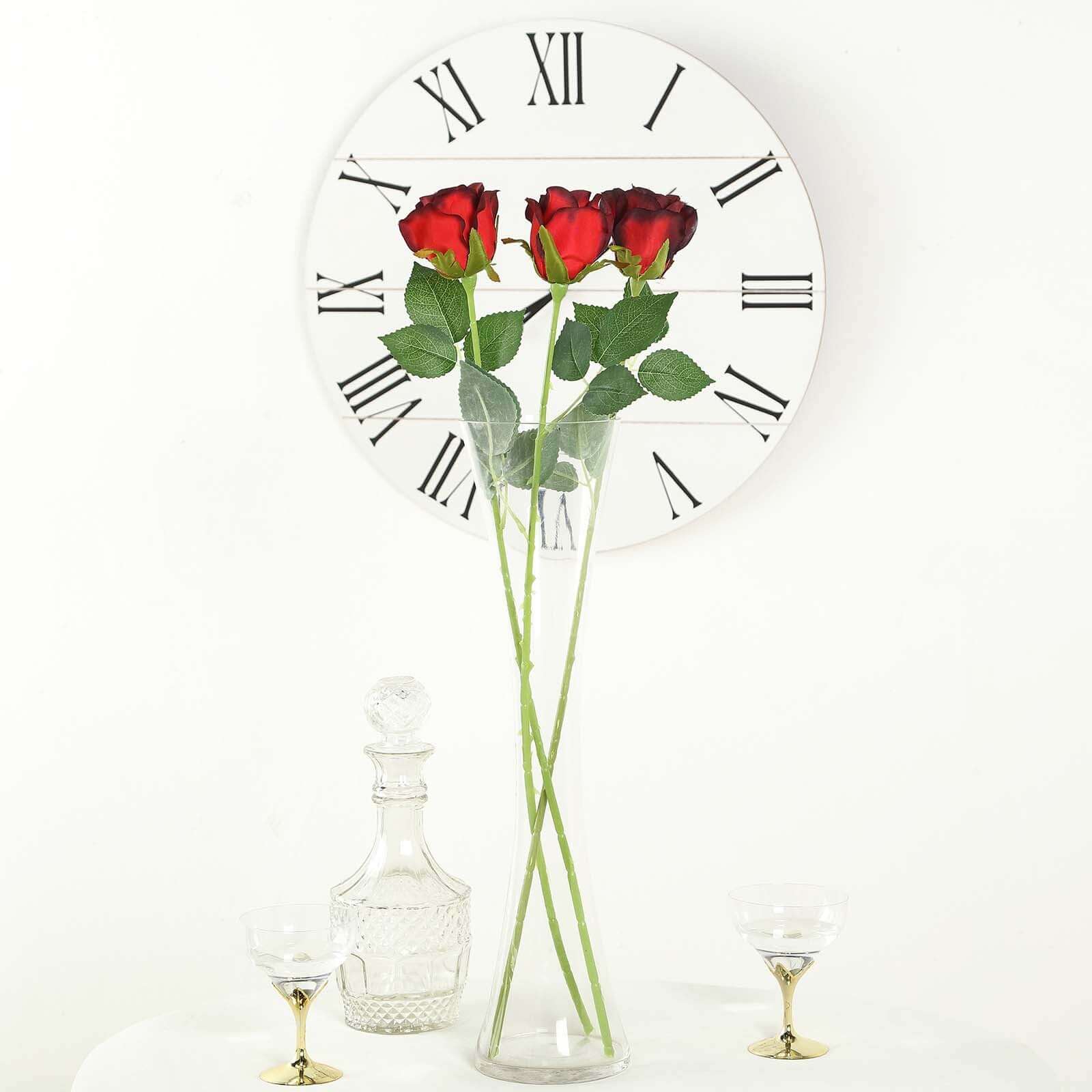 31" 24Pcs Red, Black Tip Long Stem Artificial Silk Roses Flowers