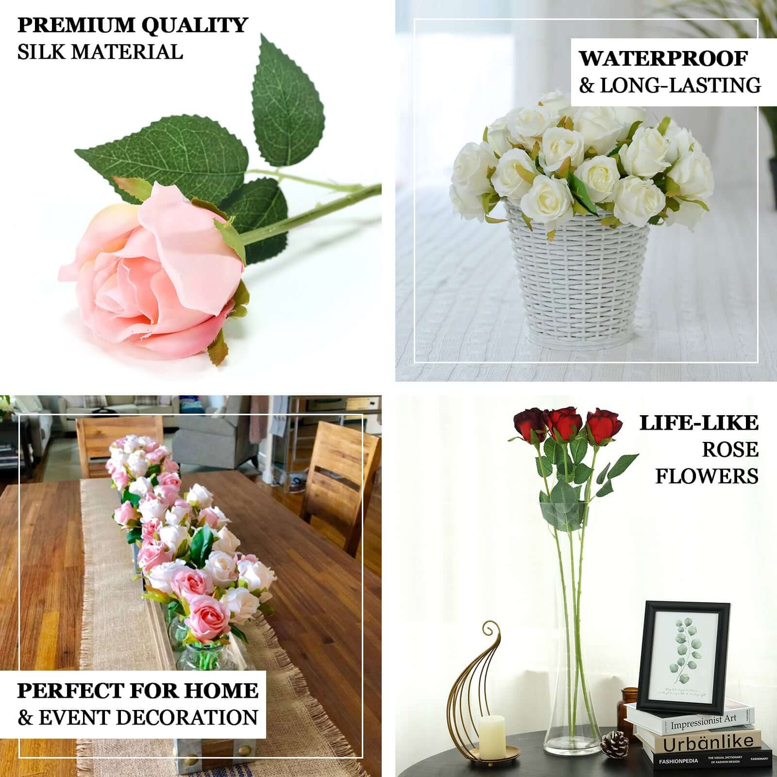 31" 24Pcs Cream Long Stem Artificial Silk Roses Flowers