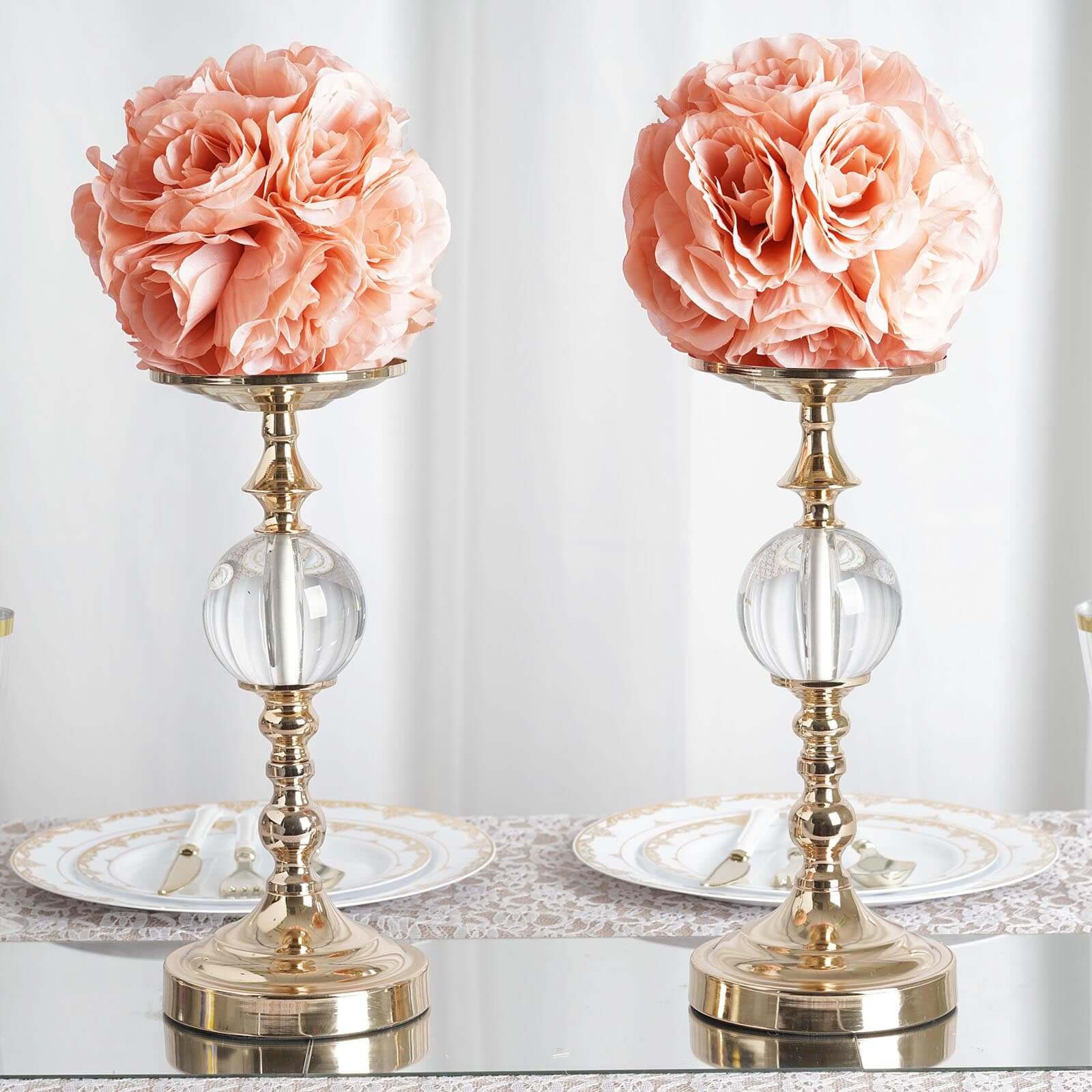 2 Pack 7" Dusty Rose Artificial Silk Rose Kissing Ball, Flower Ball