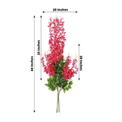 5 Pack 44" Silk Hanging Wisteria Flower Garland Vines in Fuchsia, 3 Strands in 1 Bush
