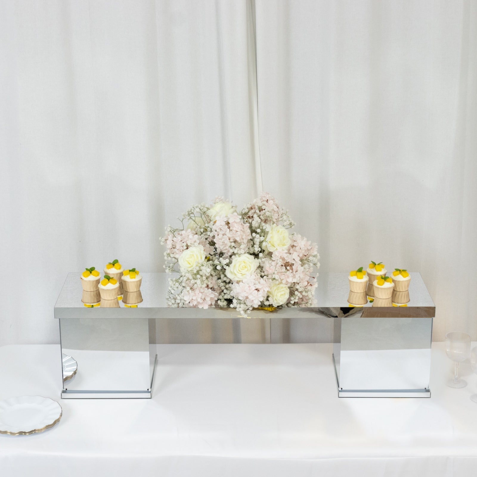 46"x12" Silver Acrylic Table Top Bridge for Rectangular Pillar Pedestal Stands, 4mm Thick Mirror Finish Plexiglass Connector Plate with Protective Film