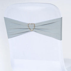 5 Pack Stretch Spandex Chair Sashes Silver - Fitted Finish Two Ply Heavy Duty Chair Bands 5"x12"