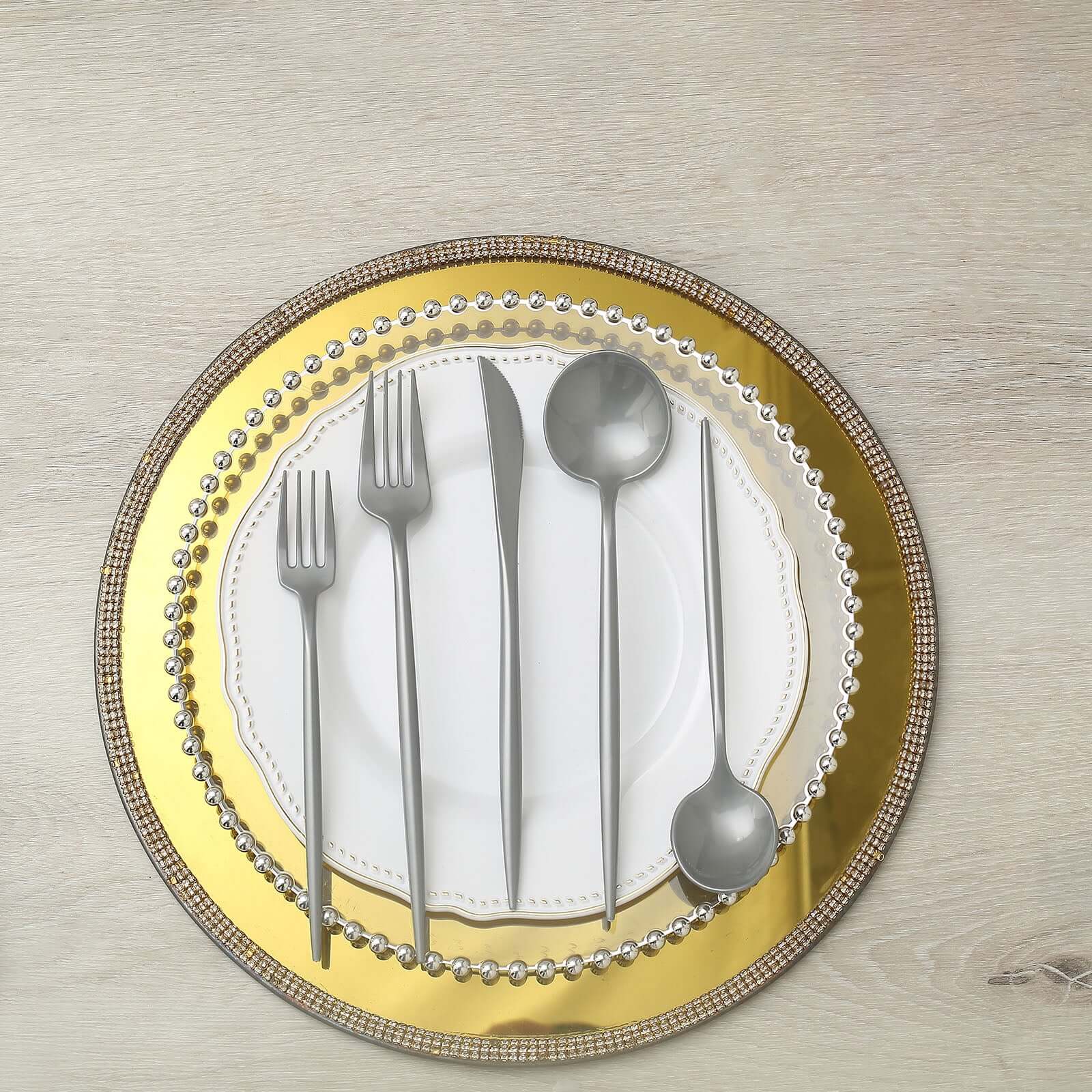 50 Pack Heavy Duty Plastic Utensil Set in Silver, Disposable Dinner and Dessert Cutlery Combo Set