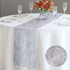 Metallic Tinsel Polyester 12"x108" Table Runner Silver - Shimmery Fringe Shag Table Decor