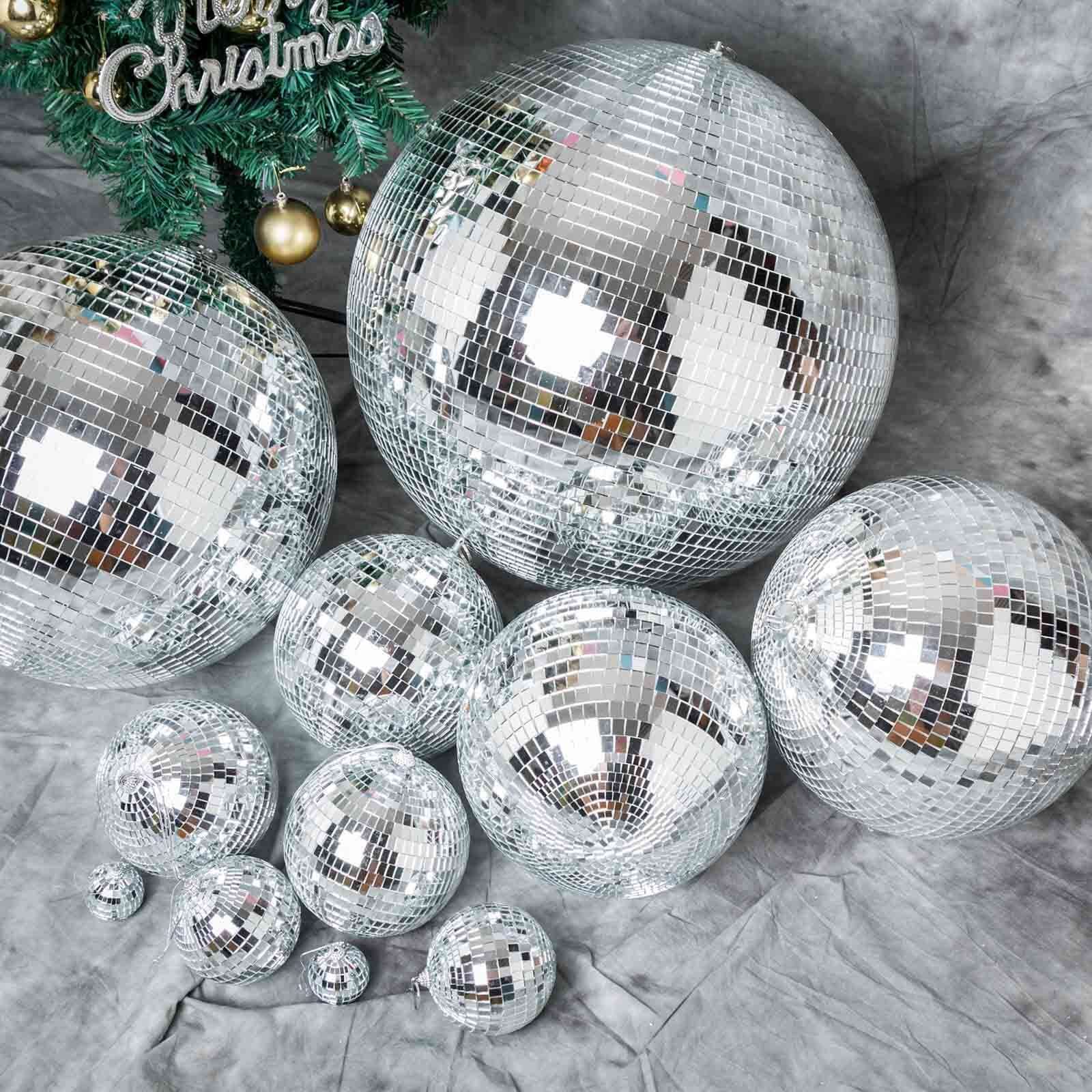 4 Pack 4" Silver Foam Disco Mirror Ball With Hanging Strings, Holiday Christmas Ornaments