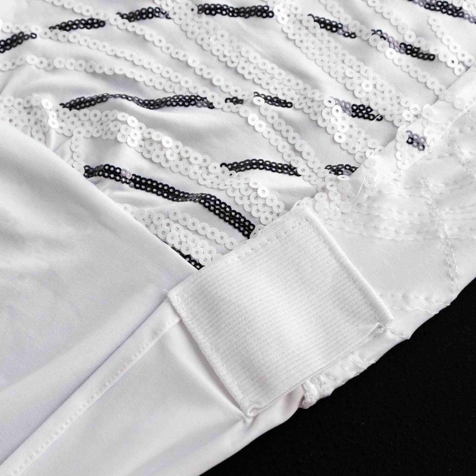 Spandex Chair Cover with Wave Embroidered Sequins for Banquet Chairs White/Black - Luxe Glittering Stretch Fitted Slipcover