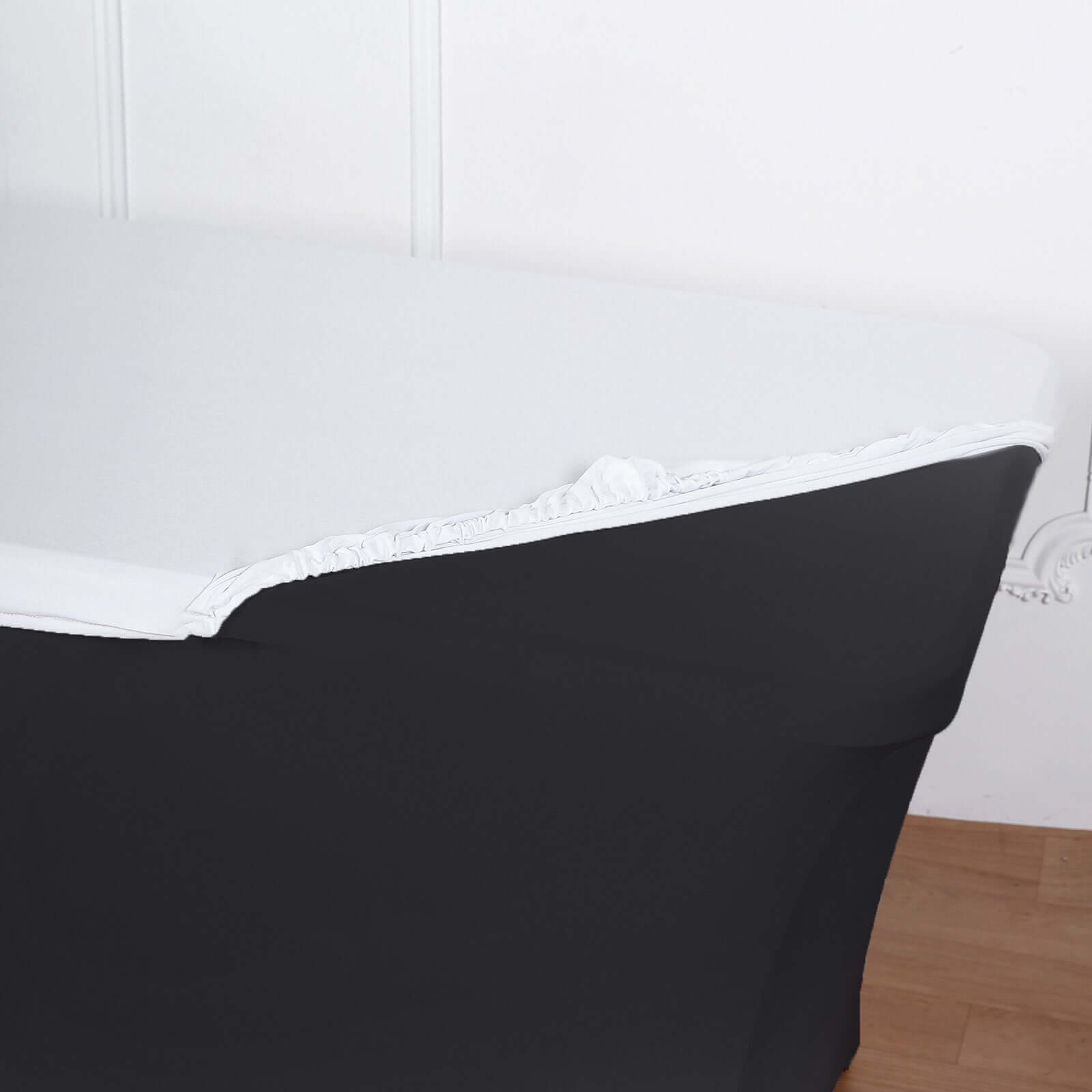 Spandex Rectangle 96"x30" Tablecloth Top Cover White - Stretchy, Wrinkle Free & Fitted Table Topper