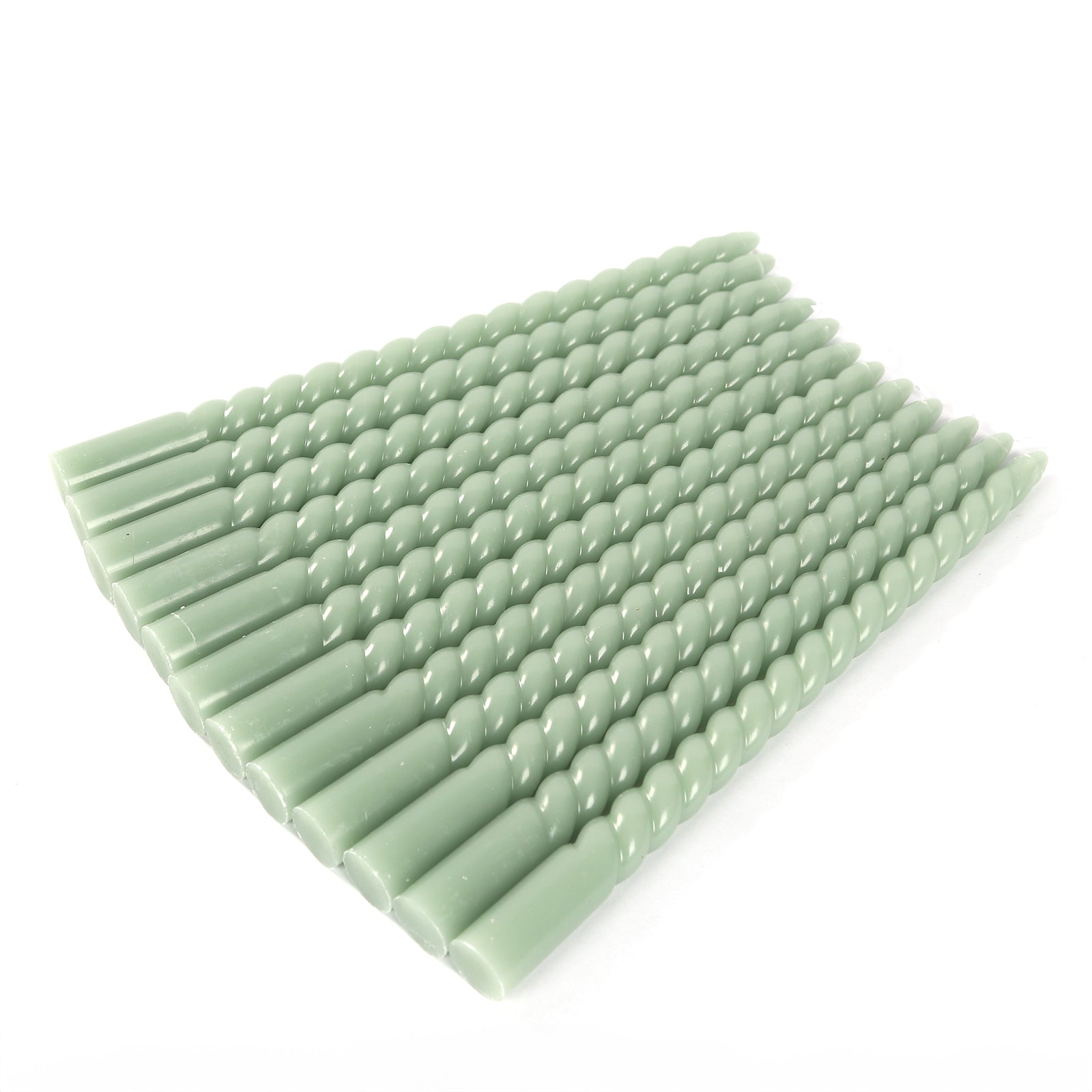 12 Pack 11" Sage Green Premium Unscented Spiral Wax Taper Candles, Long Burn Wick Dinner Candle Sticks