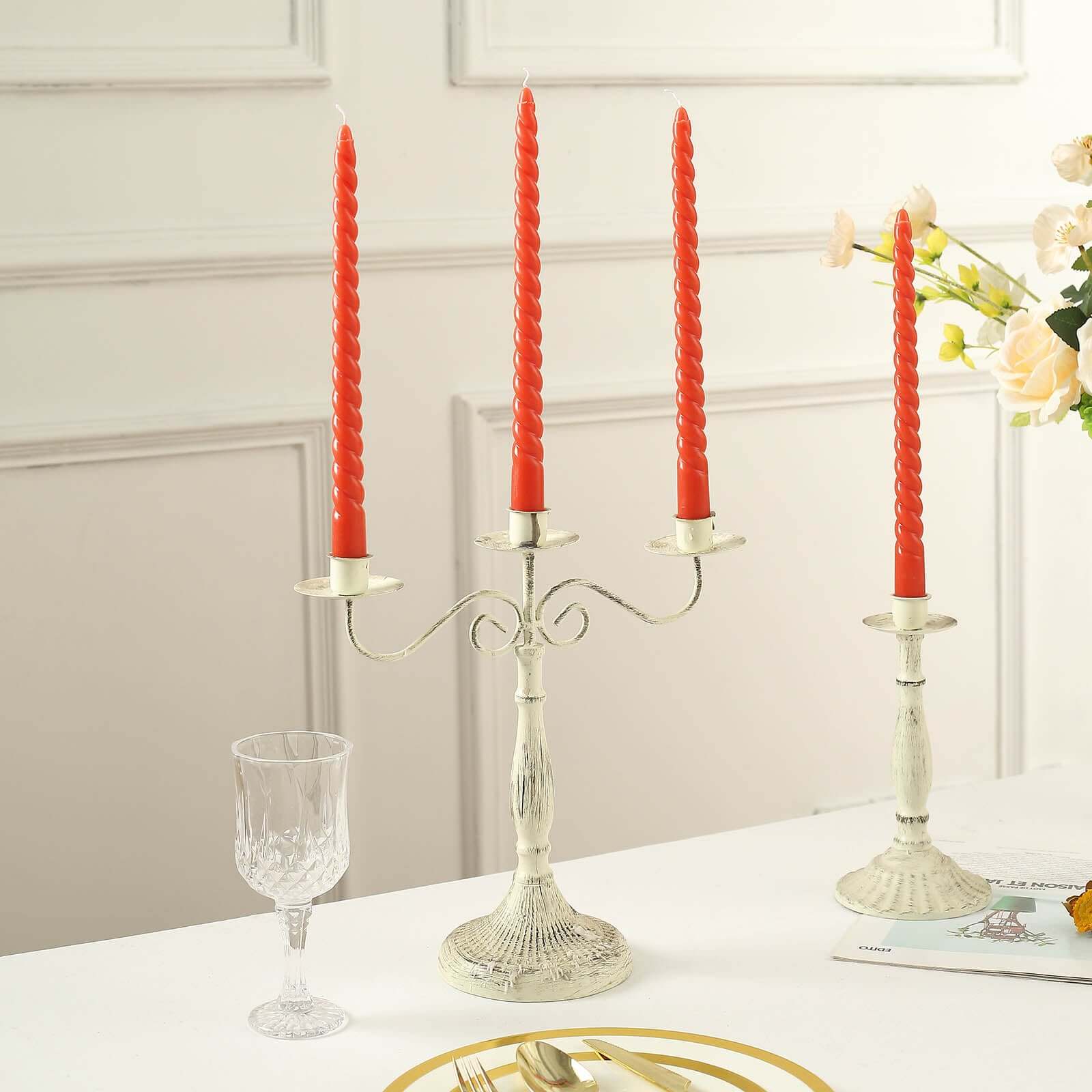 12-Pack Taper Candles Spiral Long Burn Wick Design Terracotta (Rust) - Premium Unscented Wax Dinner Candle Sticks 11"