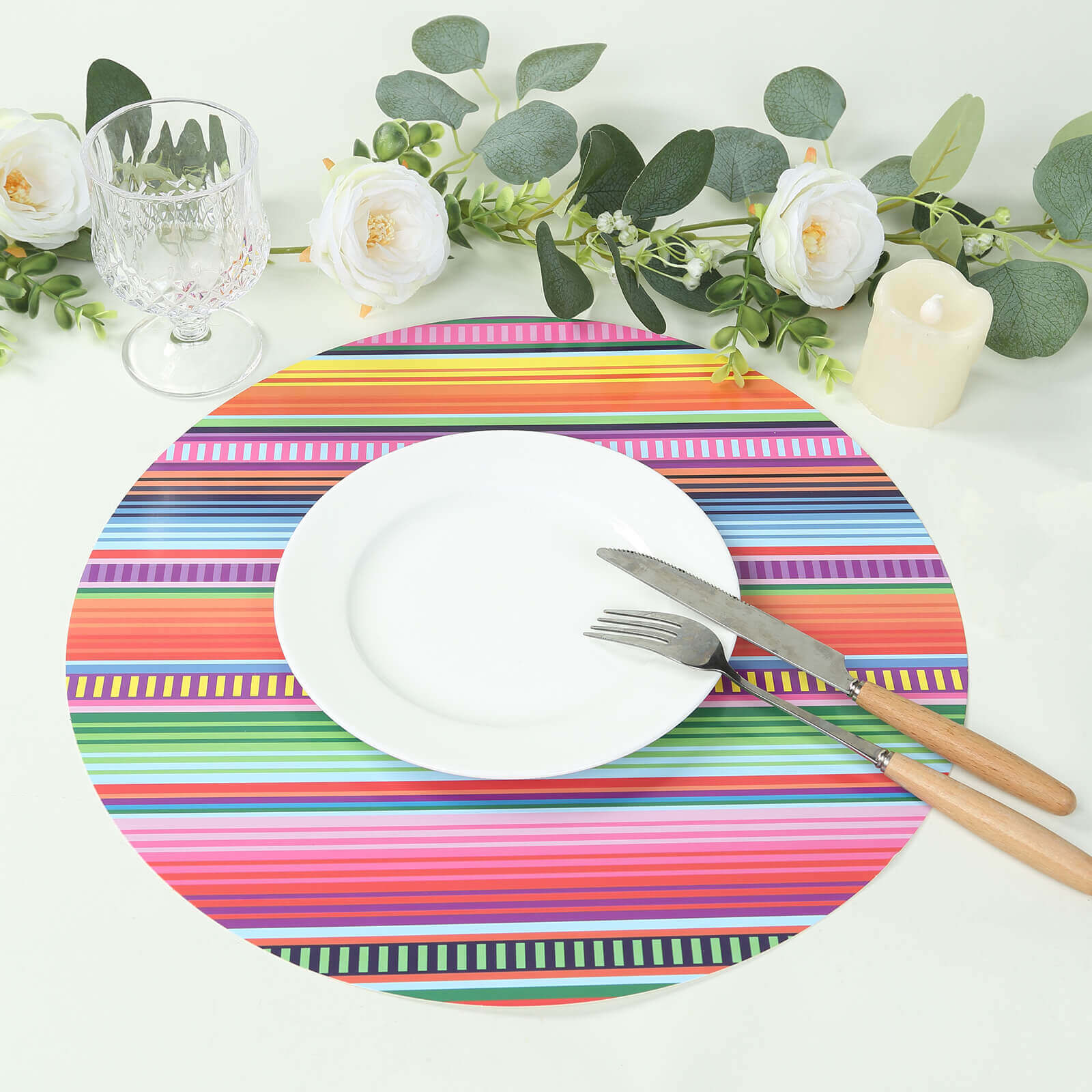 10-Pack Disposable Table Placemats with Multicolor Mexican Serape Fiesta Striped Print - 300GSM Festive Paper Placemats for Cinco de Mayo & Mexican-Themed Events 13"