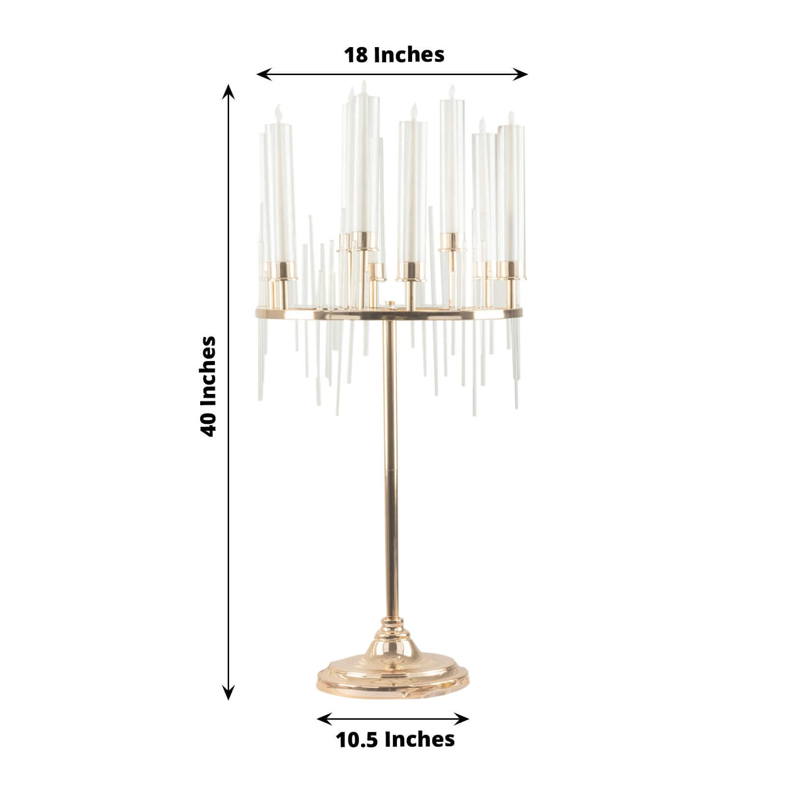 Metal 9-Arm Round Cluster Taper Candelabra Table Centerpiece Gold - Candlestick Holder Table Centerpiece With Drip Accents and Clear Glass Shades 40"