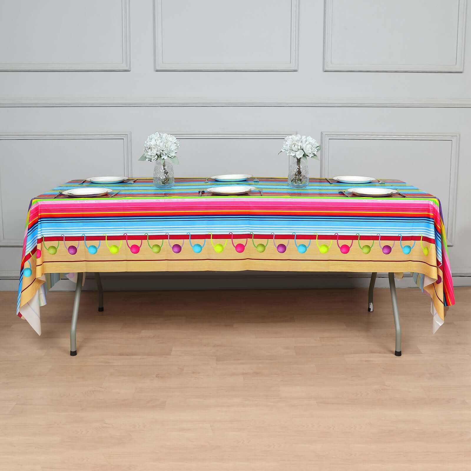 5-Pack Plastic Table Covers Mexican Serape Rectangle - Vibrant PVC Disposable Tablecloths for Cinco De Mayo 54"x108"