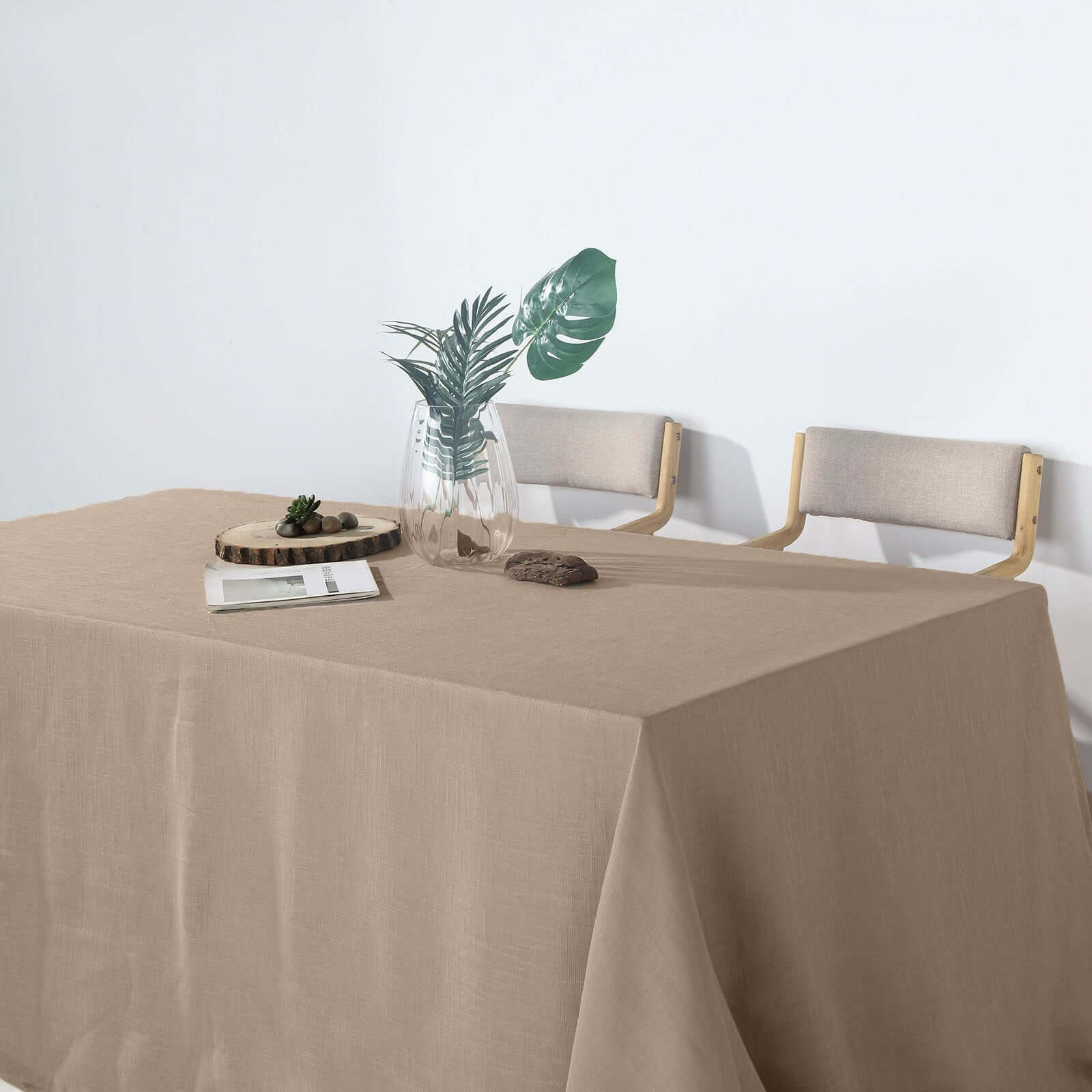 Faux Linen 90"x156" Rectangular Tablecloth Taupe - Slubby Texture Wrinkle-Resistant Seamless Table Cover