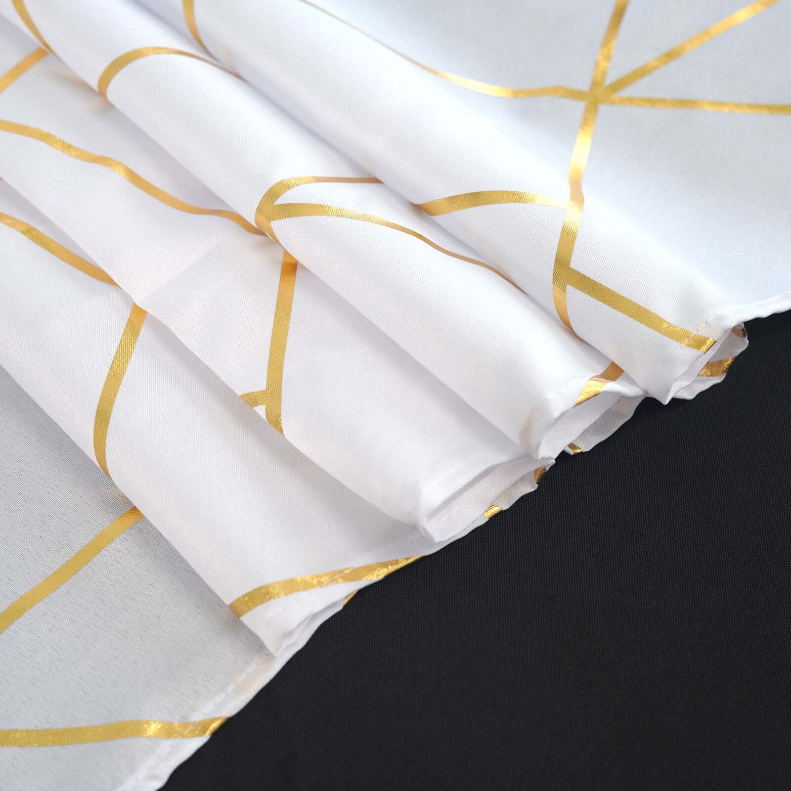Polyester 60"x102" Rectangle Tablecloth White with Gold Foil Geometric Pattern - Wrinkle-Resistant and Durable Table Cover for Weddings & Events