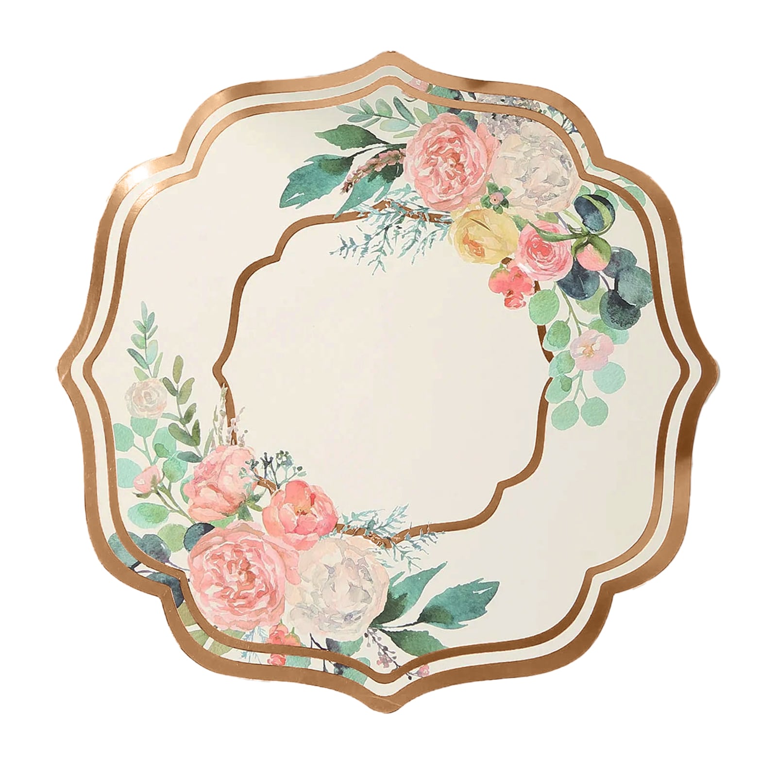 10-Pack Disposable Table Placemats in White with Peony Flowers Print & Rose Gold 13"