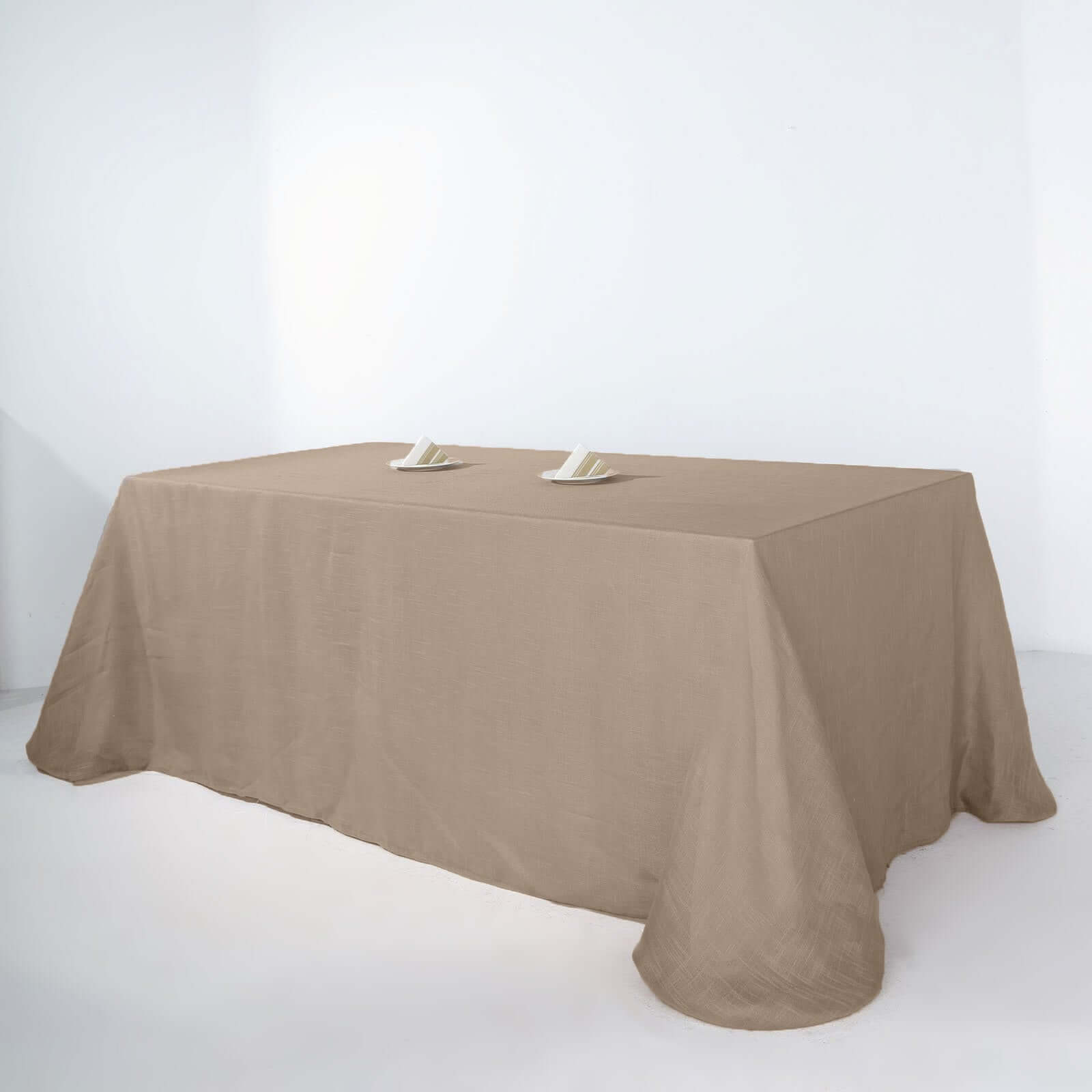Faux Linen 90"x132" Rectangular Tablecloth Taupe - Slubby Texture Wrinkle-Resistant Seamless Table Cover