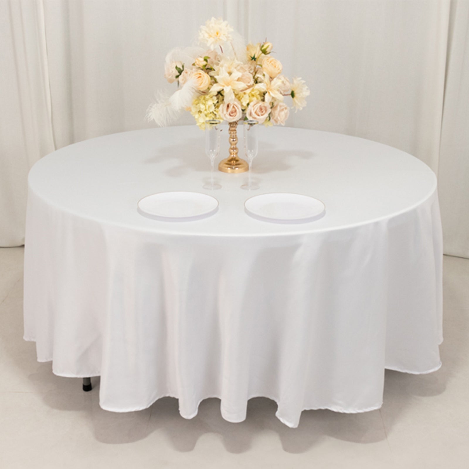 Lamour Satin 108" Round Tablecloth White - Durable & Silk-Like Table Cover for Classy Weddings & Events