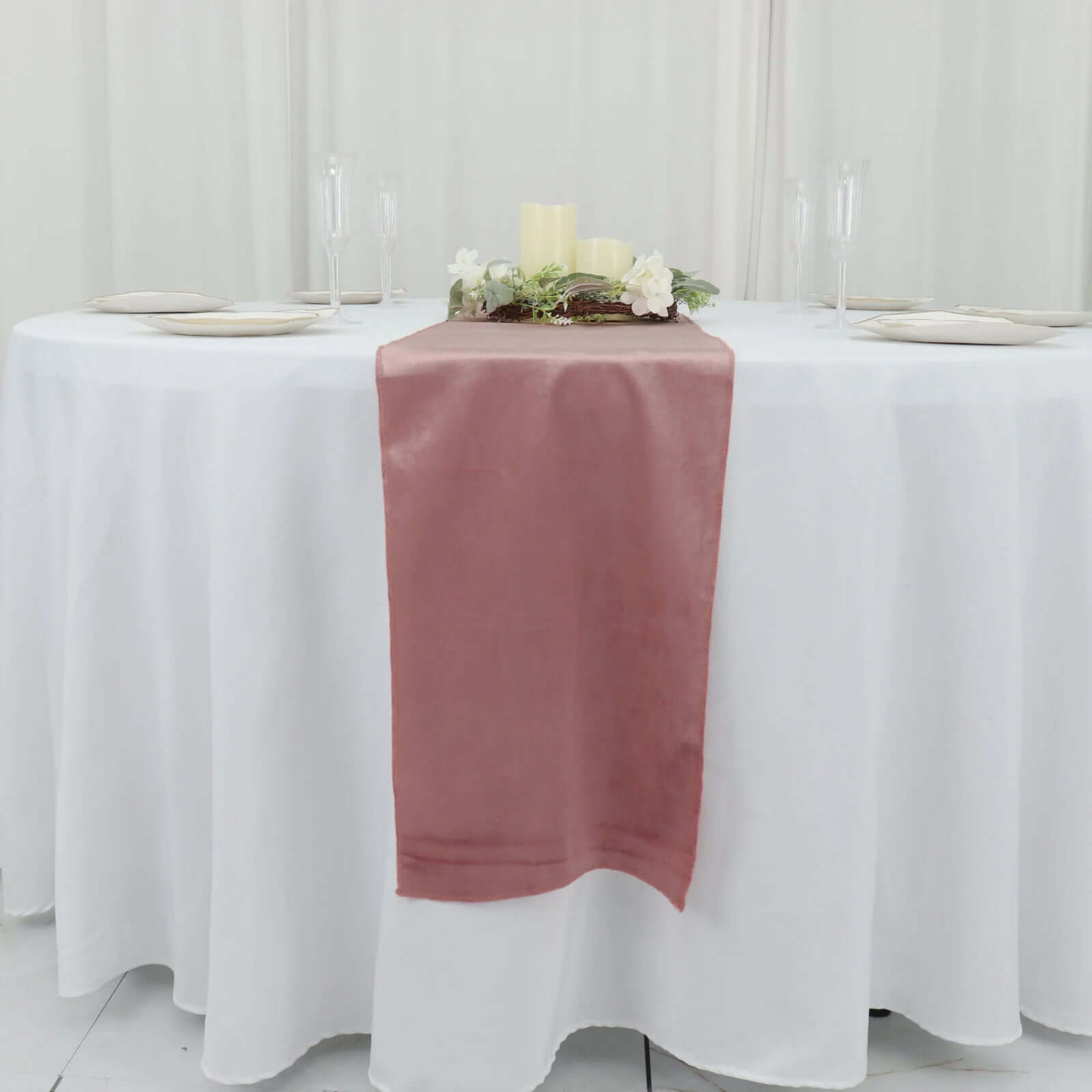 Premium Velvet 12"x108" Table Runner Dusty Rose - Sheen Finish Reusable Table Decor