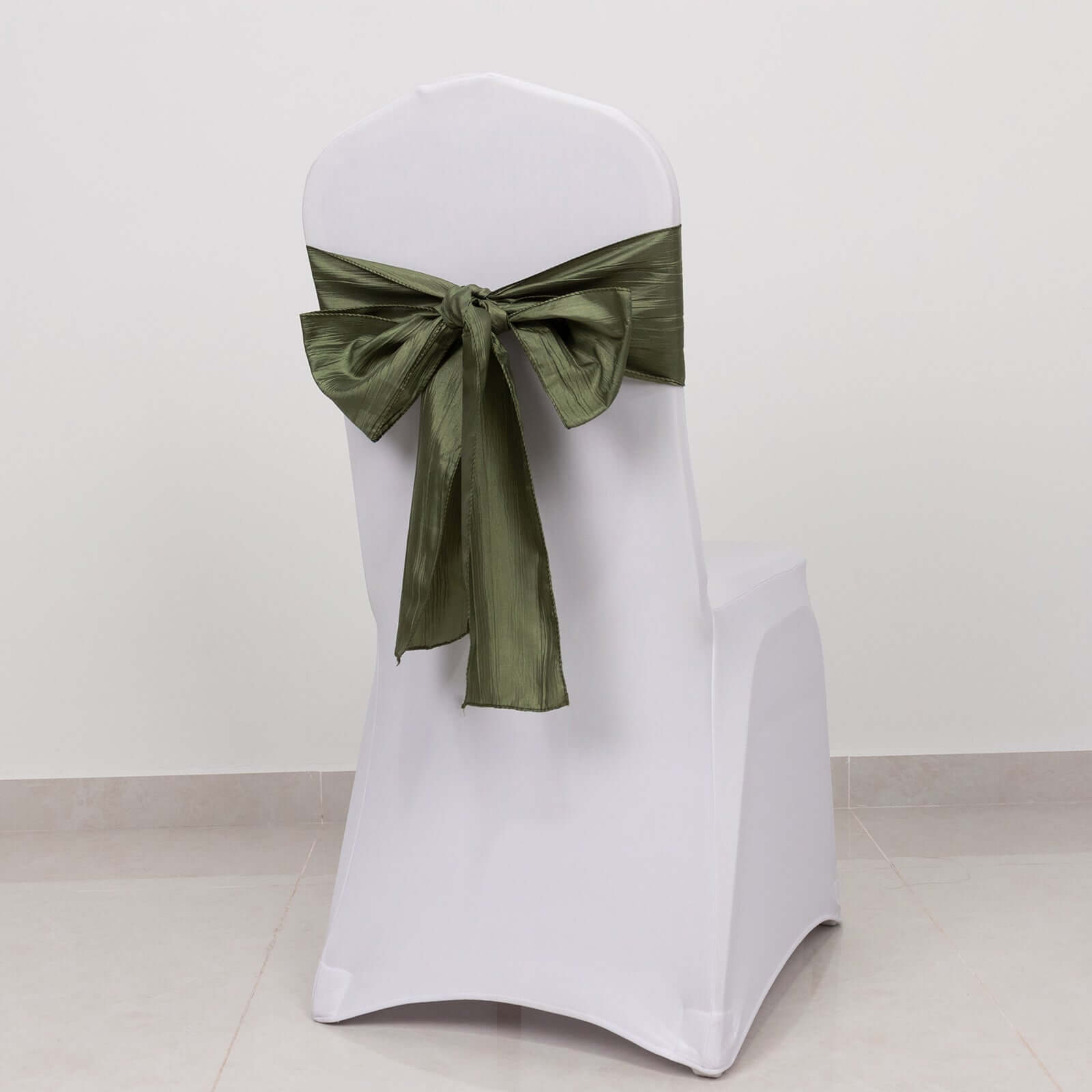 5 Pack Taffeta 6"x106" Chair Sashes Dusty Sage Green Accordion Crinkle Texture - Stylish Decor for Weddings & Gatherings