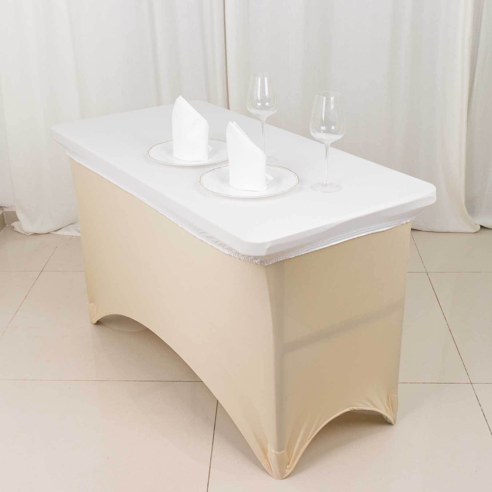 Stretch Spandex 48"x30" Rectangle Tablecloth Top Cover White - Durable Form-Fitting Table Cover for Events & Presentations