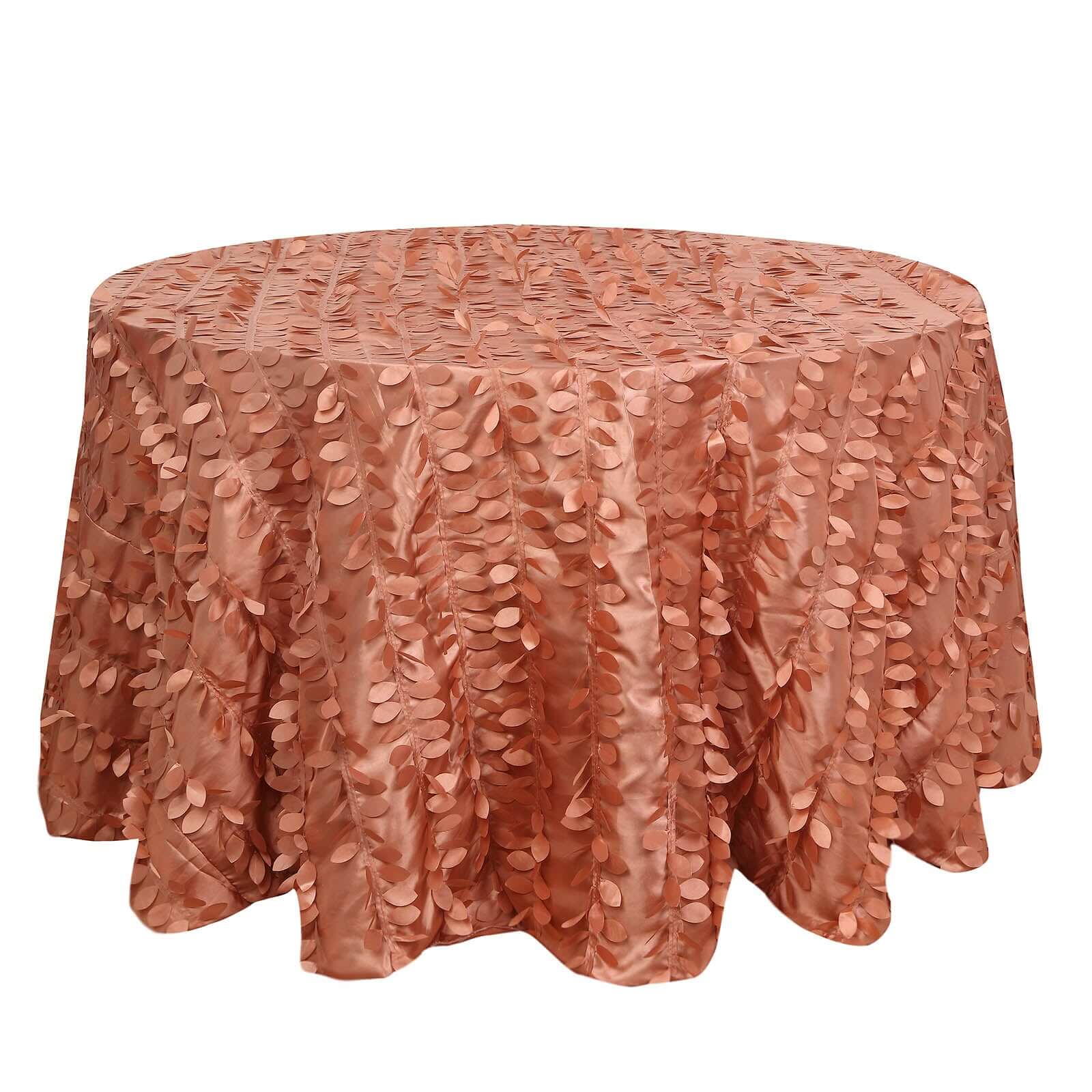 Taffeta 120" Round Tablecloth Terracotta (Rust) | 3D Leaf Petal Design Seamless Table Cover